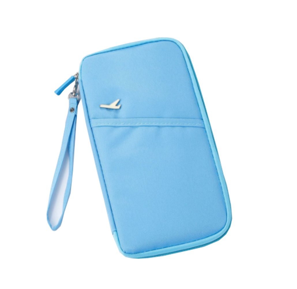 Premium Travel Wallet Passport Holder with Hand Strap - RFID Blocking Document Organizer for Women & Men (Sky Blue) - Perfect for Airplane Trips, International Travel & Business