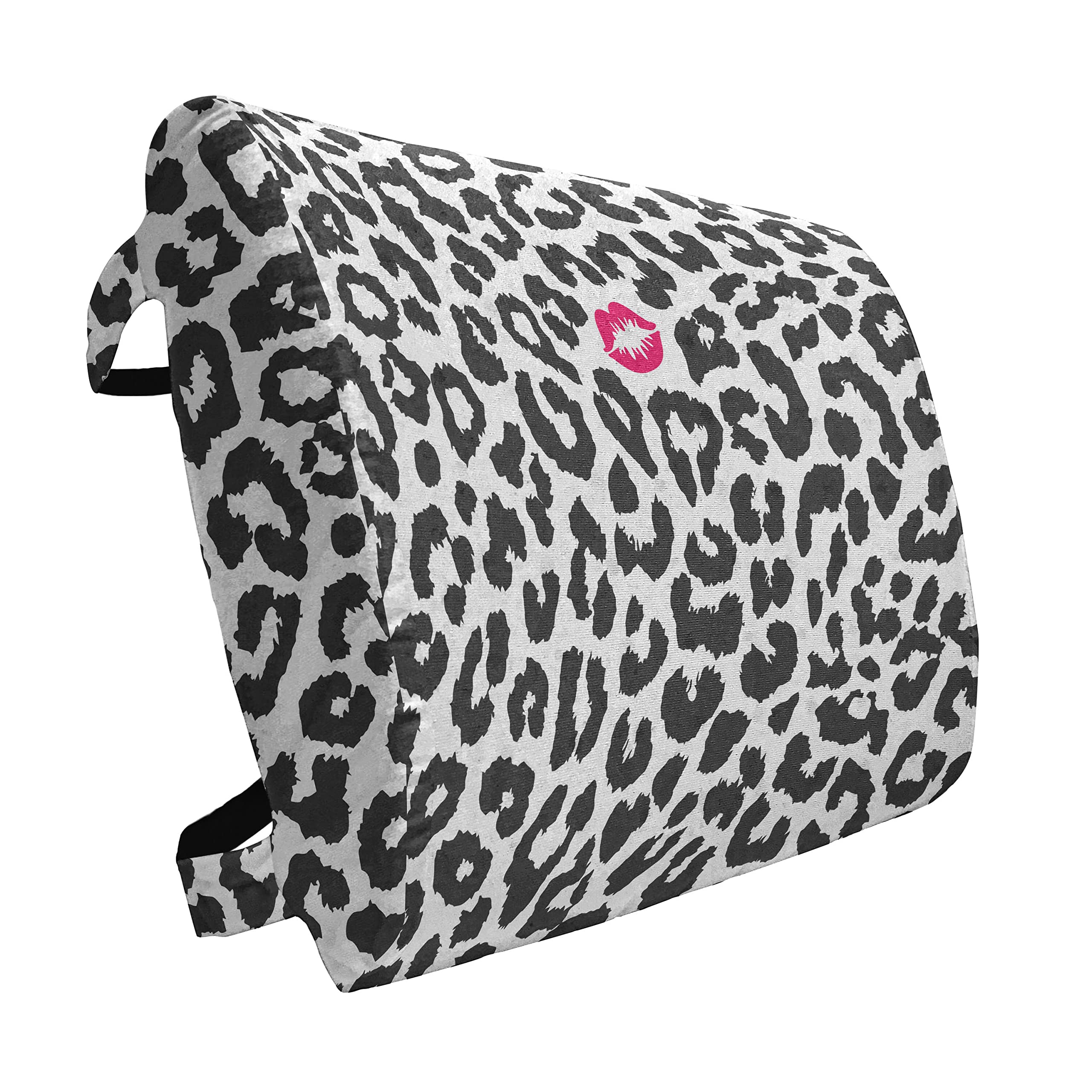 Ambesonne Savannah Lumbar Support Pillow - Leopard Cheetah Print Kiss-Shaped Cushion with Dotted Art Design, High Density Foam for Office Chair & Car Seat (14x13 Inches, Grey Pink) - Perfect for Back Pain Relief & Comfort While Working or Driving