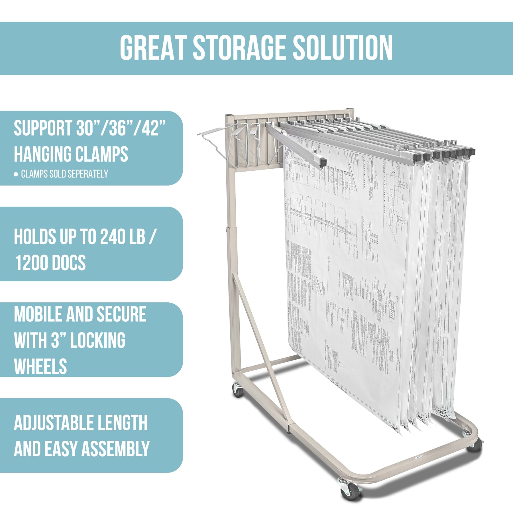 Adir Mobile Blueprint Holder - Heavy Duty Construction Plan Rack, Wall Mounted Map Organizer, Job Site Blueprint Display Stand for Architects, Engineers & Contractors - Perfect for Office, Construction Site & Home Studio (Without Clamps)