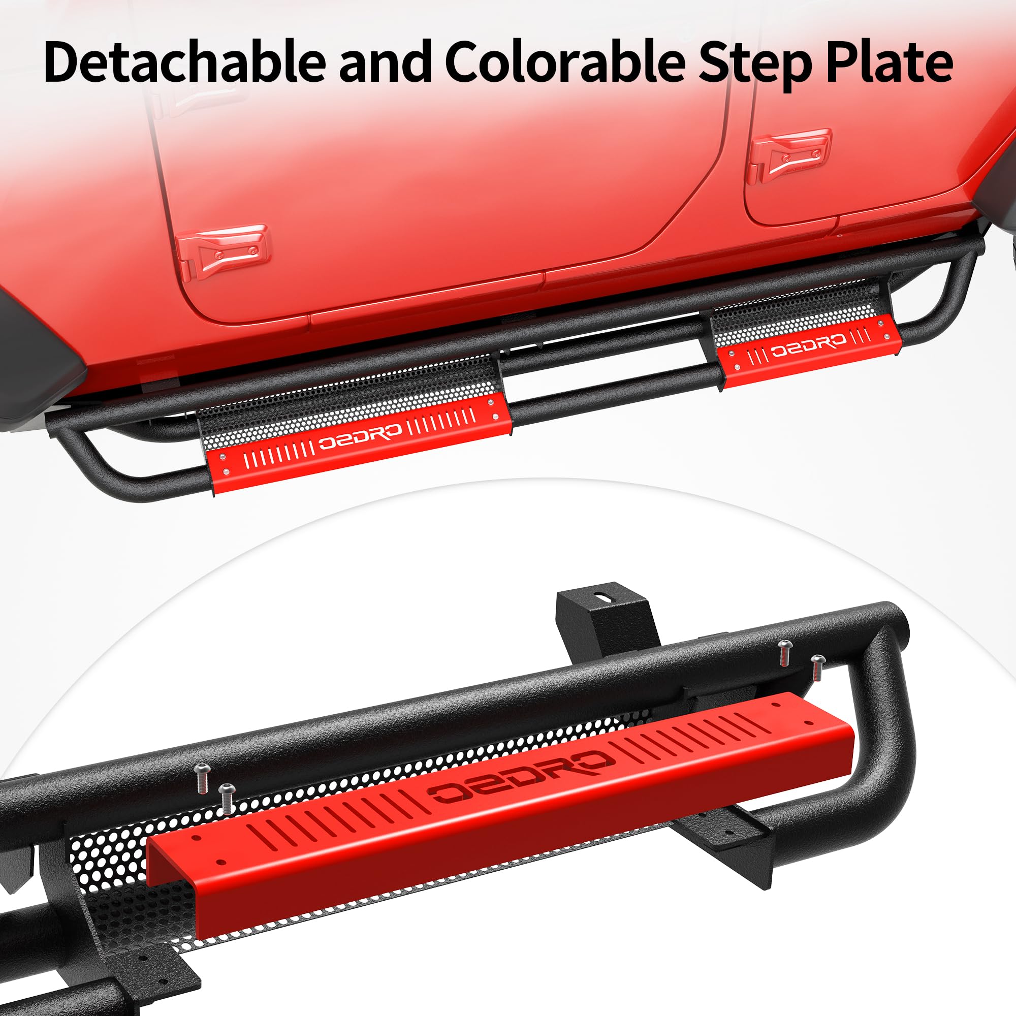 OEDRO 6 Inch Running Boards for 2007-2018 Chevy Silverado & GMC Sierra 1500 Crew Cab | 2007-2019 2500/3500HD | Bolt-On Side Steps with Paintable Step Plates | Black & Red Nerf Bars | Off-Road & Daily Driving Accessories