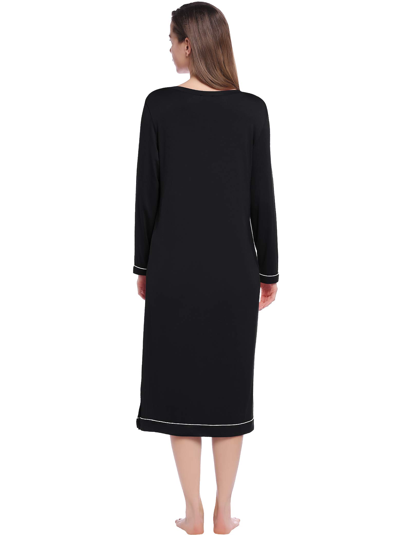 Joyaria Women's Soft Bamboo Viscose Long Sleeve Nightgown - V-Neck Moisture Wicking Sleep Shirt - Comfortable Sleepwear for Women Sizes S-XXL - Perfect for Relaxing at Home, Lounging & Overnight Stays