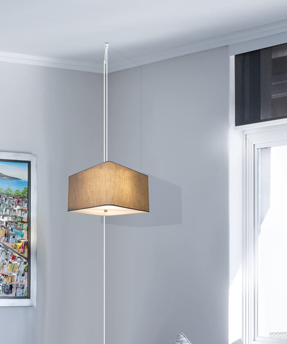 HomeConcept 2-Light Plug-in Pendant Light Fixture with Diffuser - 14 Inch Textured Oatmeal Shade & White Cord - Perfect for Kitchen Island, Dining Room or Bedroom Lighting
