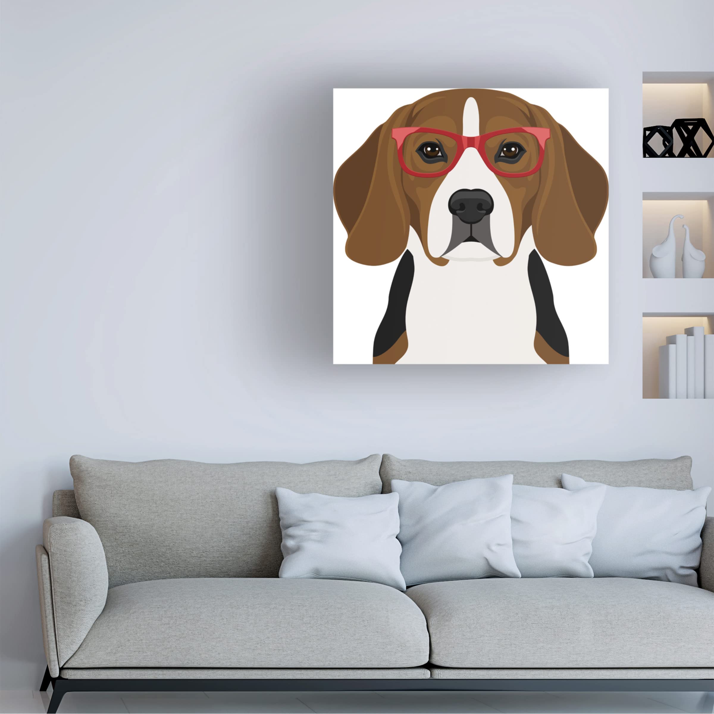 Beagle Wearing Hipster Glasses Canvas Art Print by Furbaby Affiliates - Trendy Dog Wall Decor for Living Room, Bedroom & Office