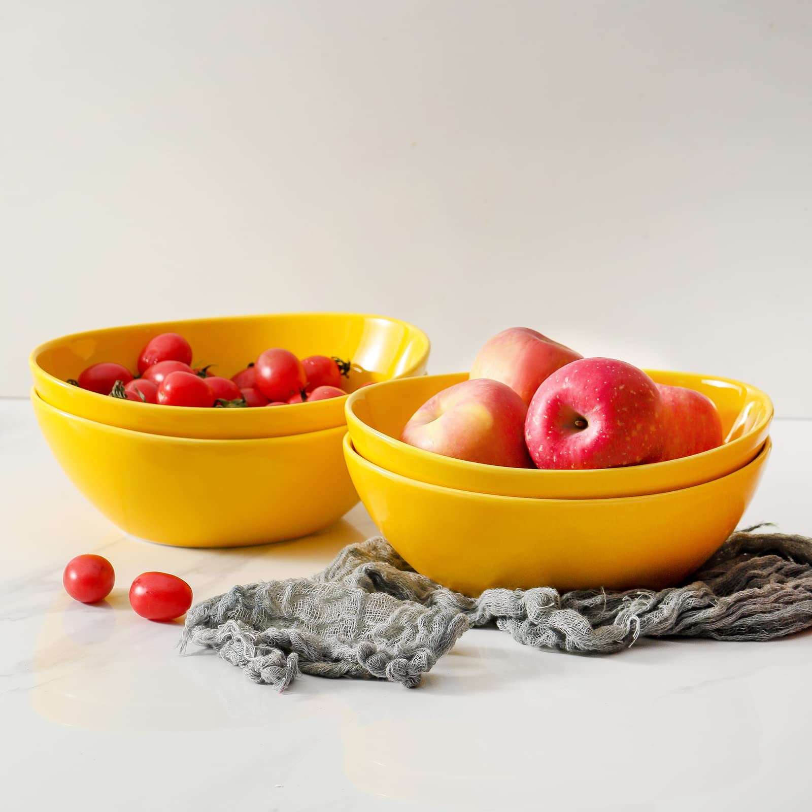 Hasense 42oz Ceramic Serving Bowls Set of 4 - Large Oval Pasta & Salad Mixing Bowls for Soup, Popcorn, Side Dishes - Durable Entertaining Dishes for Parties, Family Dinners & Kitchen Use (Yellow)