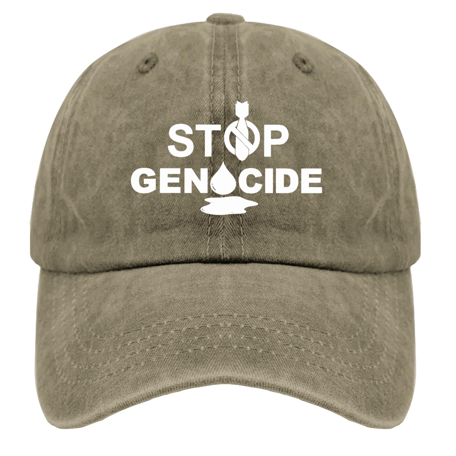 Stop Genocide Hat - Custom Embroidered Baseball Cap for Men & Women - Pigment Black Running Hat - Breathable Sun Protection Cap - Perfect Gift for Son, Dad, Activists - Ideal for Outdoor Sports, Protests & Daily Wear