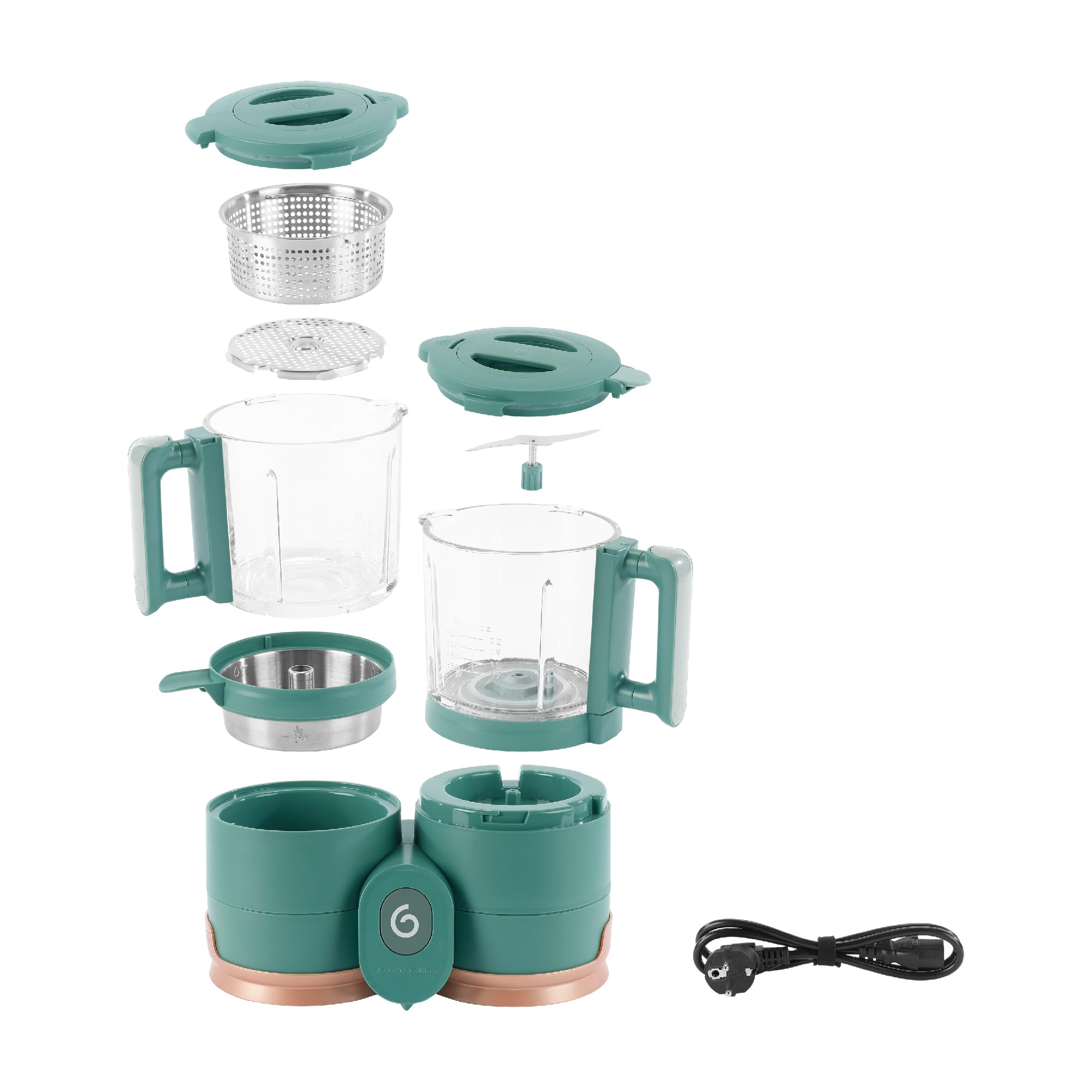 Babymoov Duo Meal Glass Baby Food Maker & Processor with Built-in Glass Steamer, Stainless Steel Basket & Blender (6+ Cup Capacity) - Dark Green | Perfect for Homemade Purees, Steaming Vegetables & Meal Prep for Infants