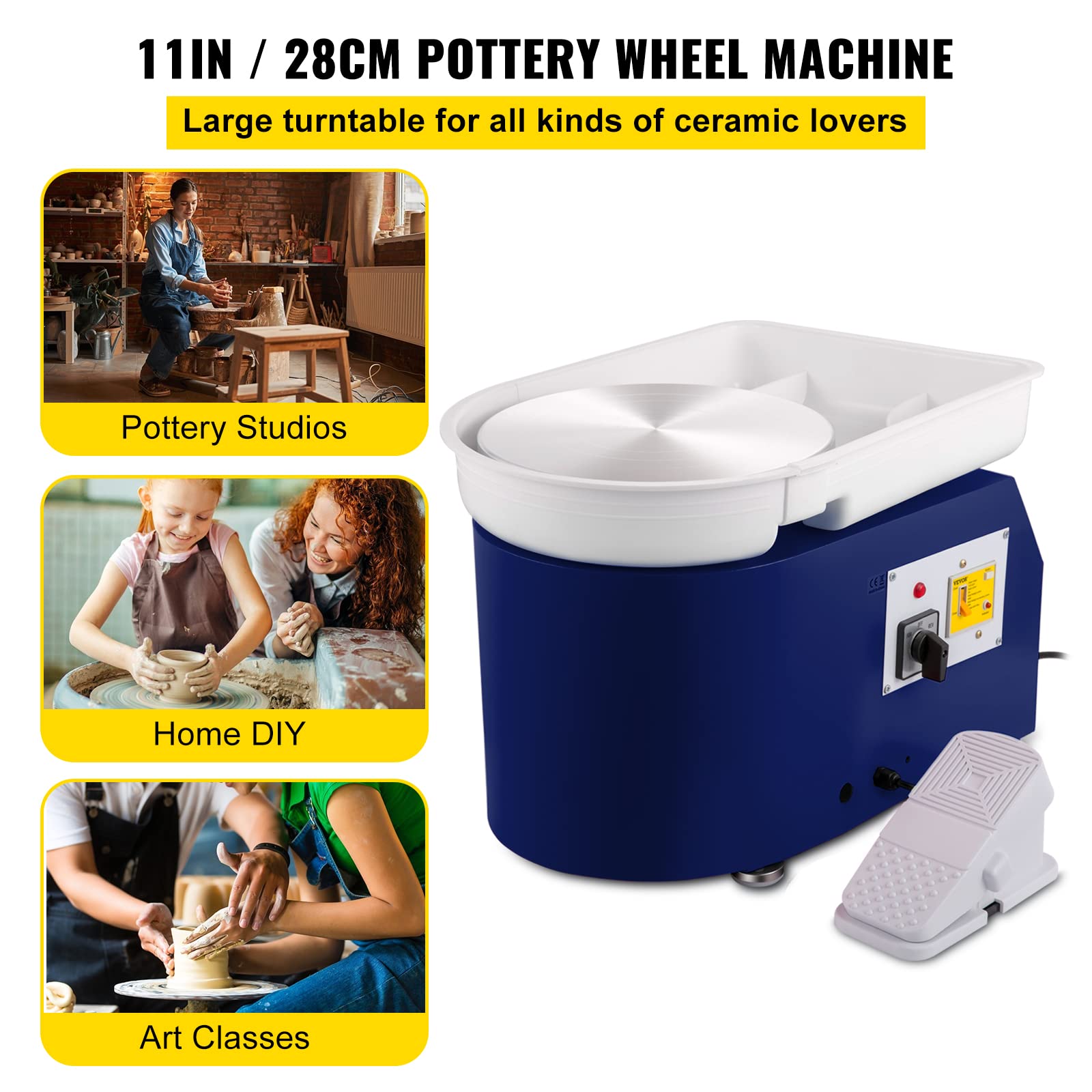 VEVOR 11 Inch Electric Pottery Wheel for Adults & Beginners - 350W Ceramic Forming Machine with Detachable Basin & Foot Pedal, 0-300 RPM Adjustable Speed - Perfect for DIY Clay Crafts, Pottery Making, Art Classes & Creative Gifts for Kids, Teens & Adults