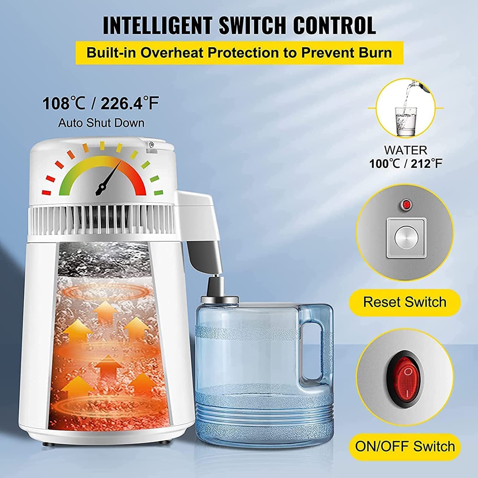 1.1 Gallon (4L) Stainless Steel Countertop Water Distiller Machine with Container | Home Distilled Water Maker for Drinking, Cooking & Baby Formula | BPA-Free Water Purification System