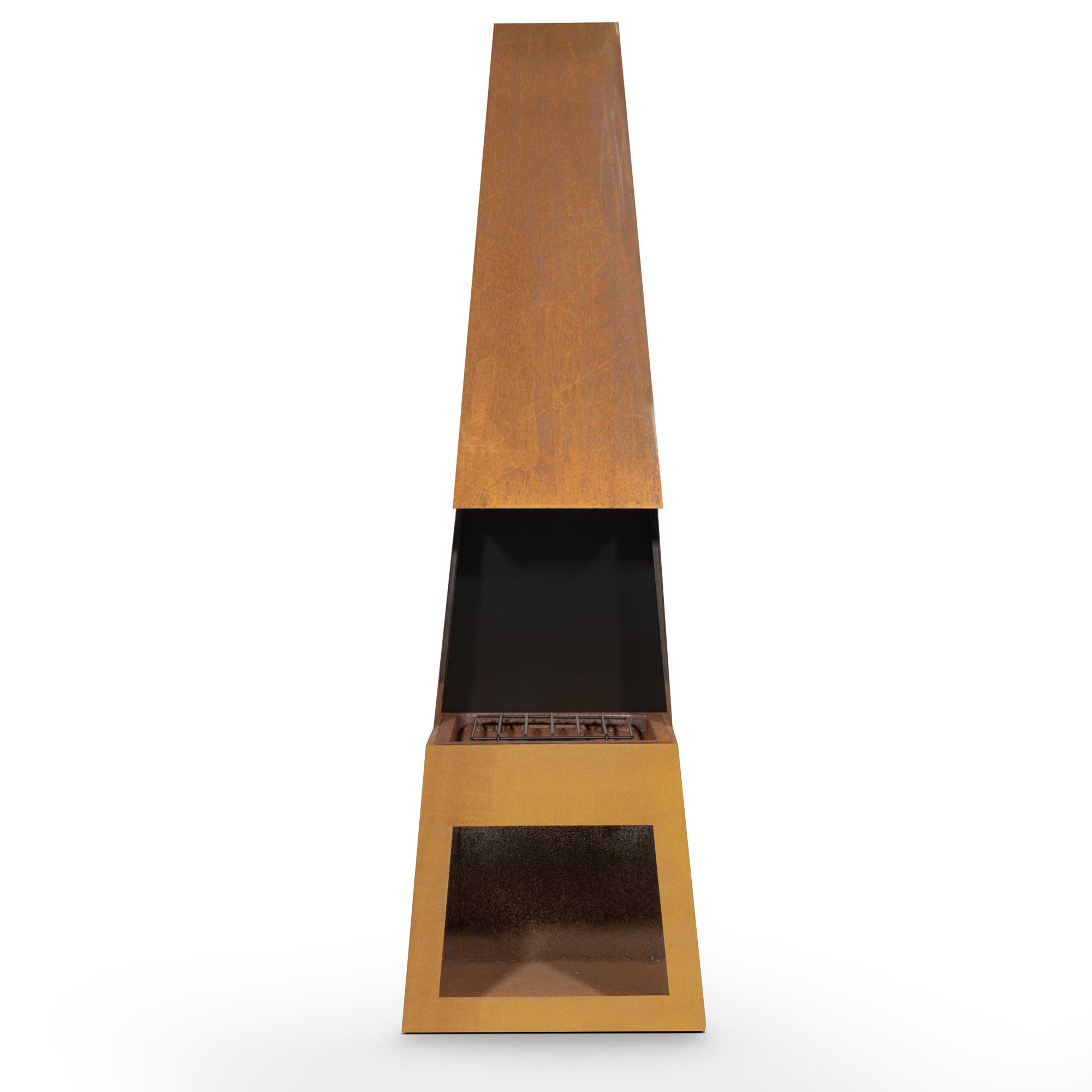 Outdoor Pyramid Chiminea Fire Pit - Corten Steel Fireplace Heater with Firewood Storage (Model DG108) - Perfect for Backyard, Patio, and Garden Gatherings