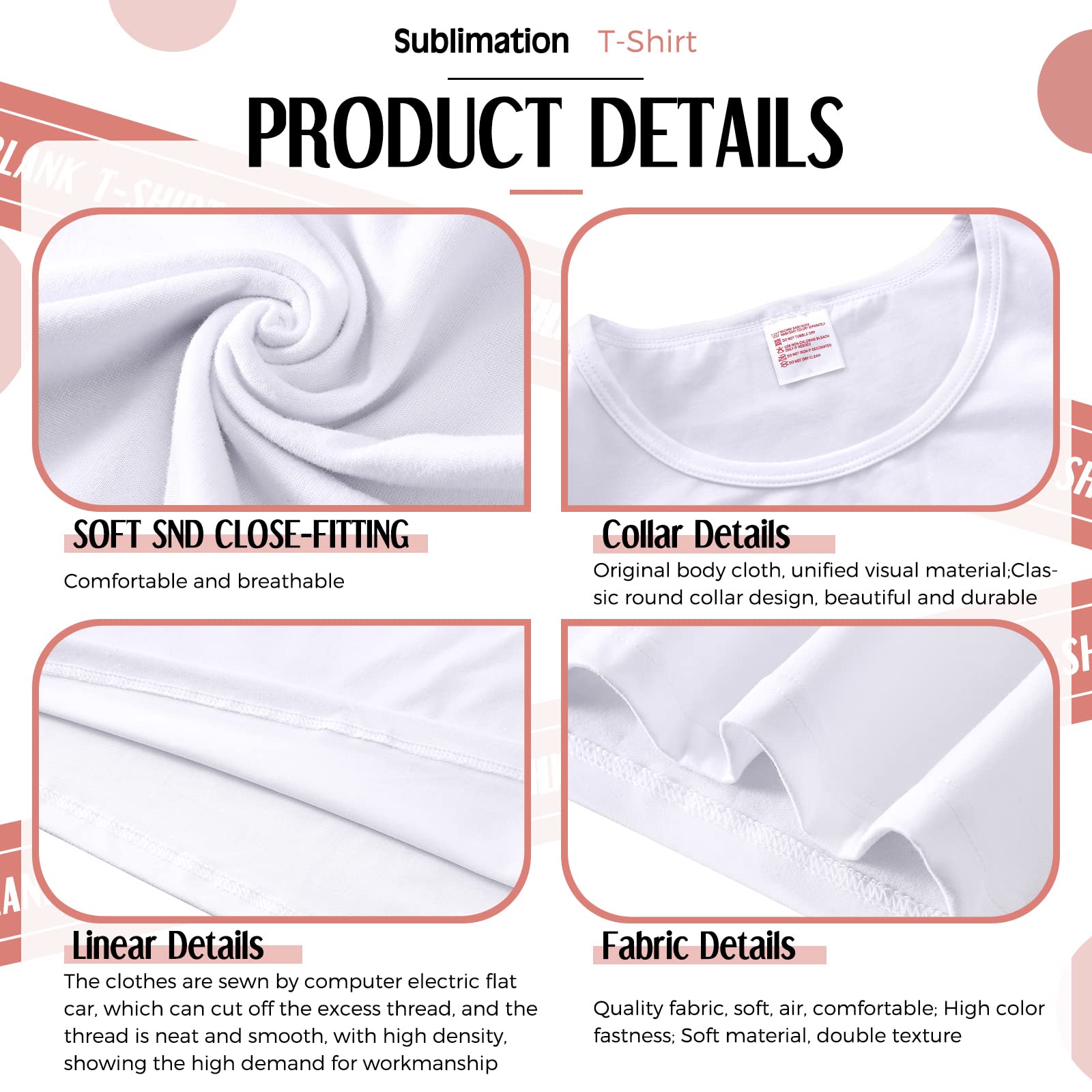 5 Pack Women's Sublimation Blank T-Shirts - Basic White Polyester Short Sleeve Tees for DIY Printing & Custom Designs - Perfect for Crafting, Sports Teams, and Personalized Gifts (Large)