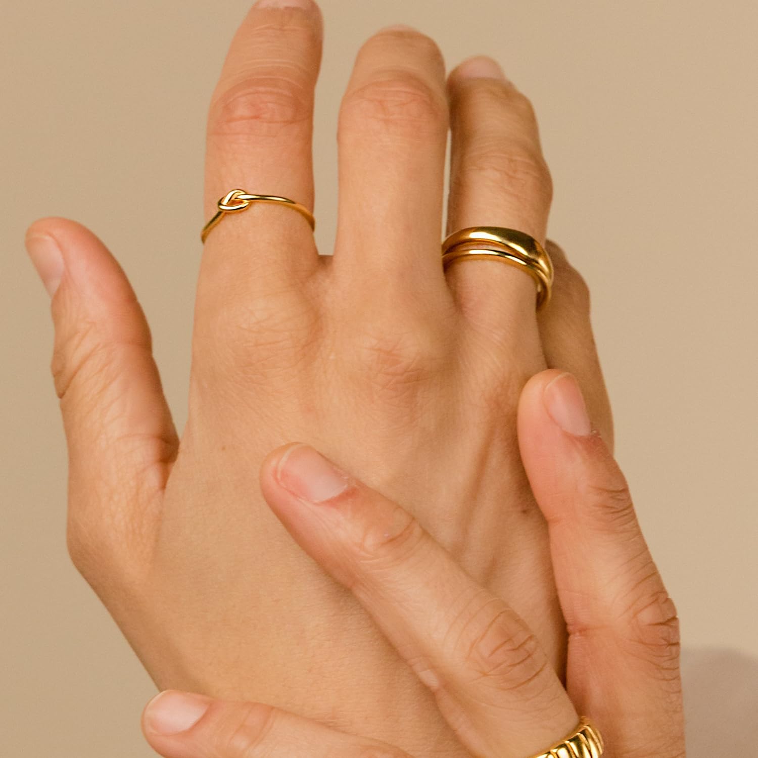 2PCS 14k Gold Plated Stackable Thin Rings for Women - Non Tarnish Aesthetic Jewelry (Size 6-10) - Perfect for Everyday Wear, Layering & Gift Giving