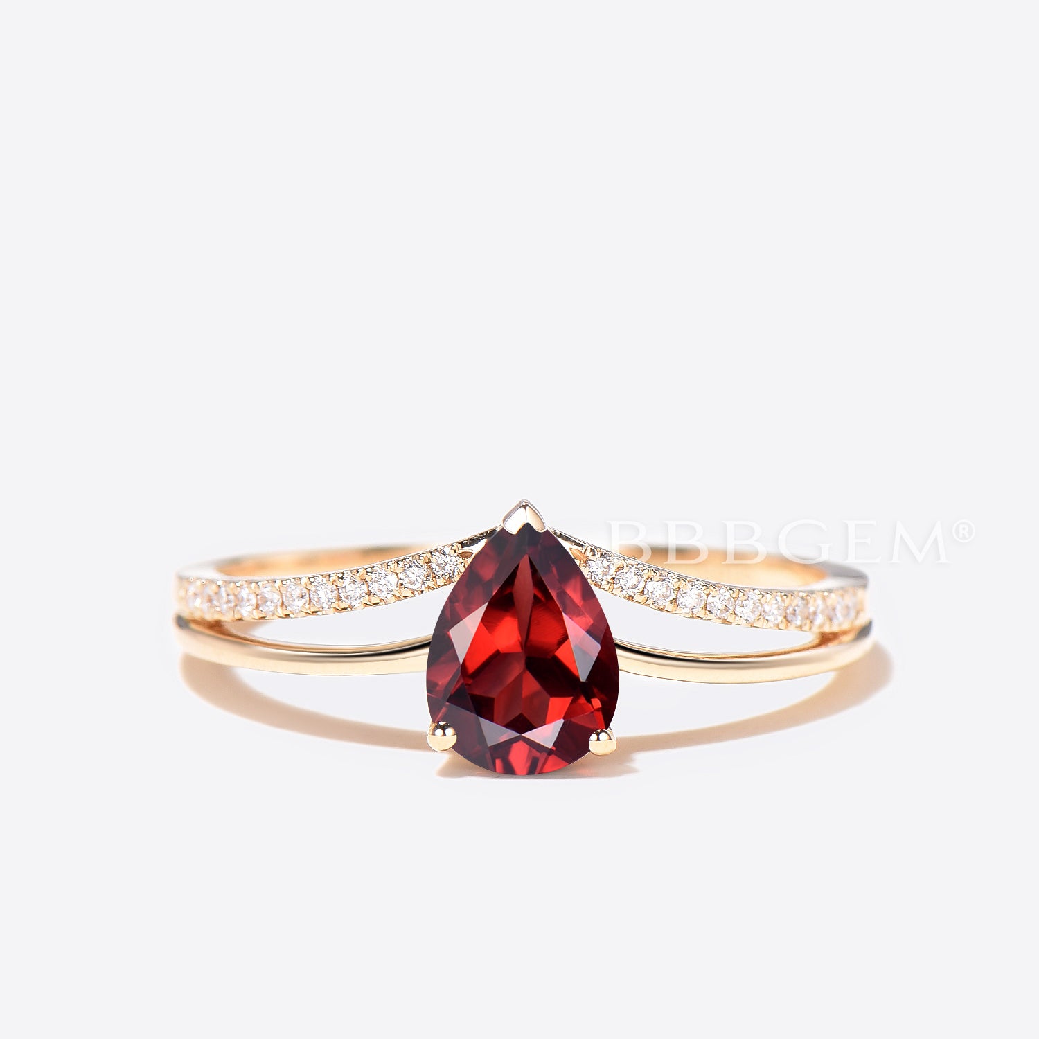 1.25CT Pear Cut Natural Garnet Split Shank Half Eternity Diamond Ring for Women - Perfect for Engagement, Anniversary & Special Occasions