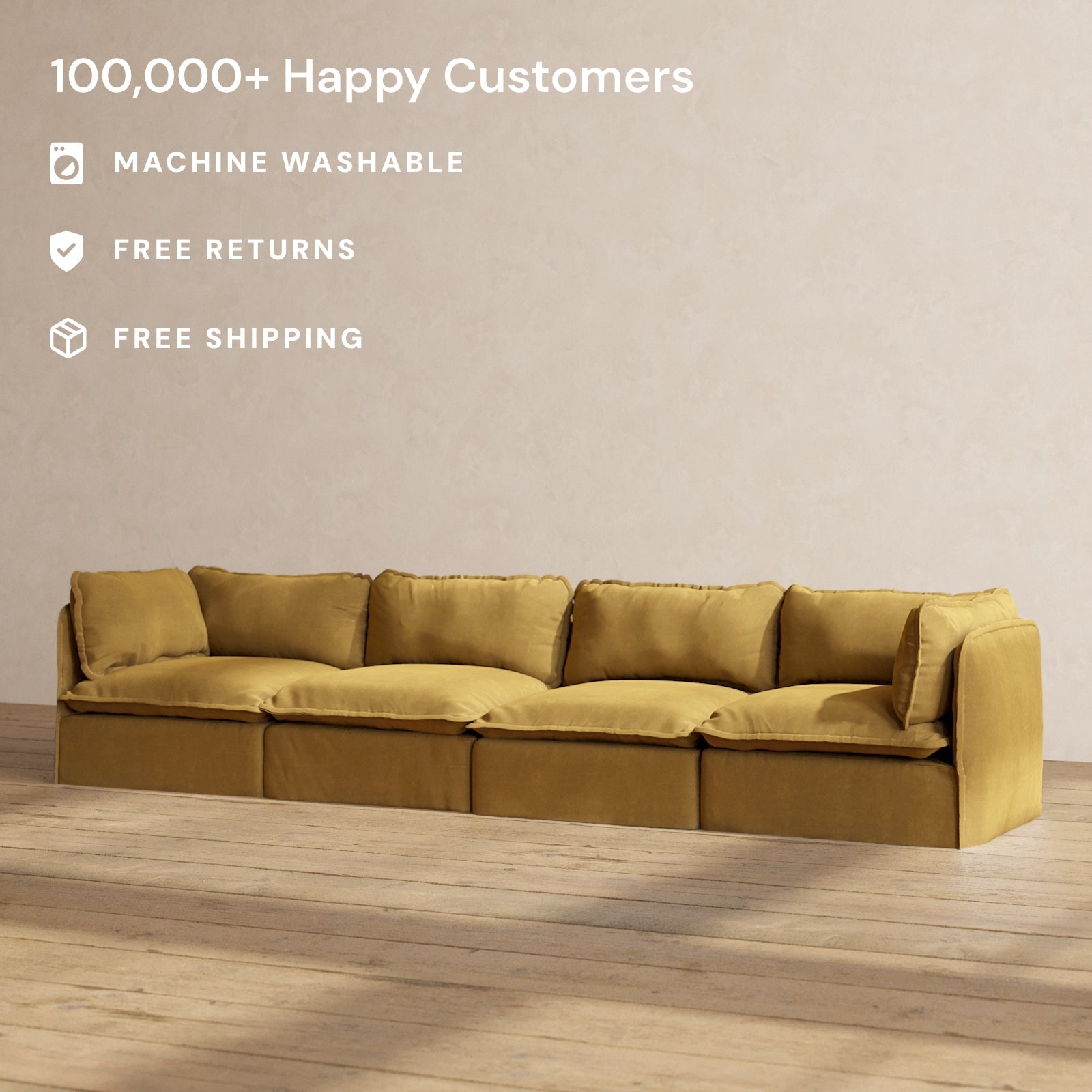 Modular Performance 4-Seater Sofa in Toffee Brown | Comfortable Blend Fabric | Perfect for Living Room, Family Room & Home Theater