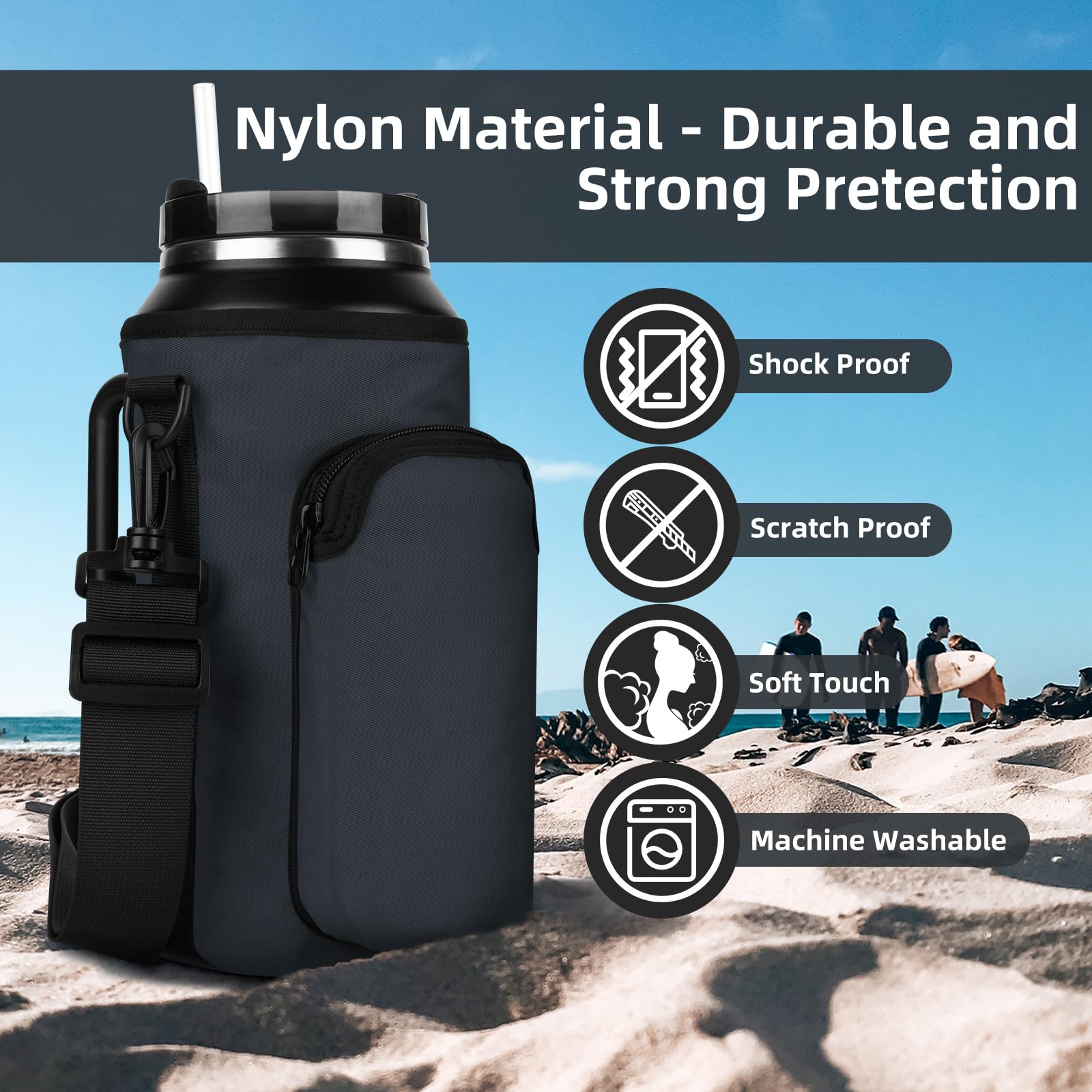 Stanley Cup Water Bottle Carrier Bag with Phone Pocket - Adjustable Strap for 30/40/64oz Tumblers - Nylon Bottle Holder Pouch with Handle - Perfect for Gym, Hiking, Travel & Outdoor Activities