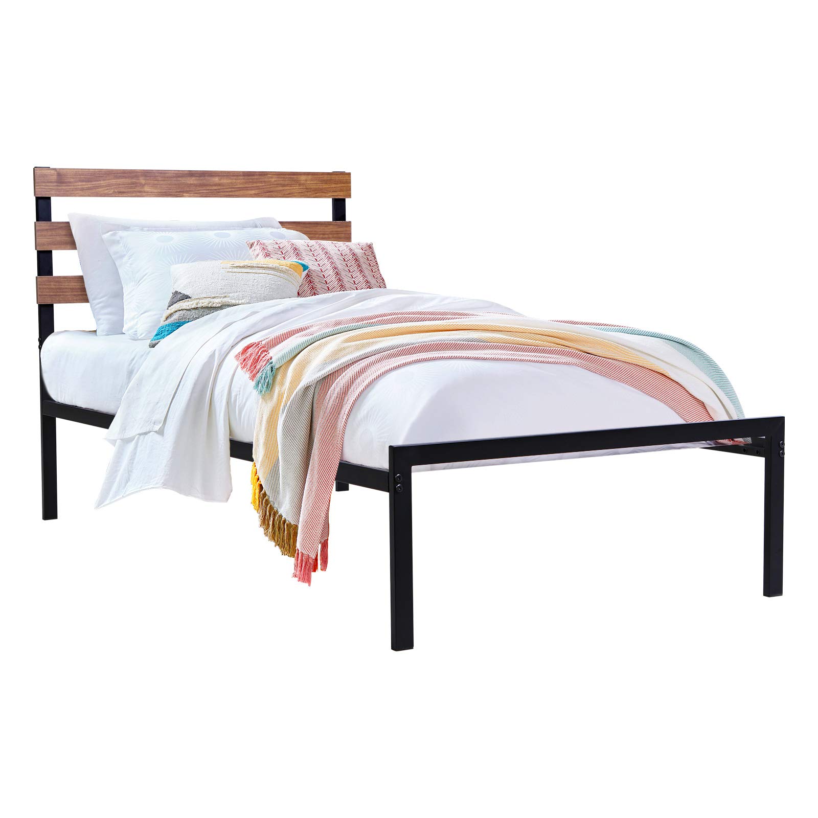**Giantex Twin Size Metal Bed Frame with Headboard - Heavy Duty Platform Bed, Wooden Slat Support & Under Bed Storage - No Box Spring Needed, Easy Assembly - Perfect for Small Spaces, Kids Rooms & Guest Bedrooms**