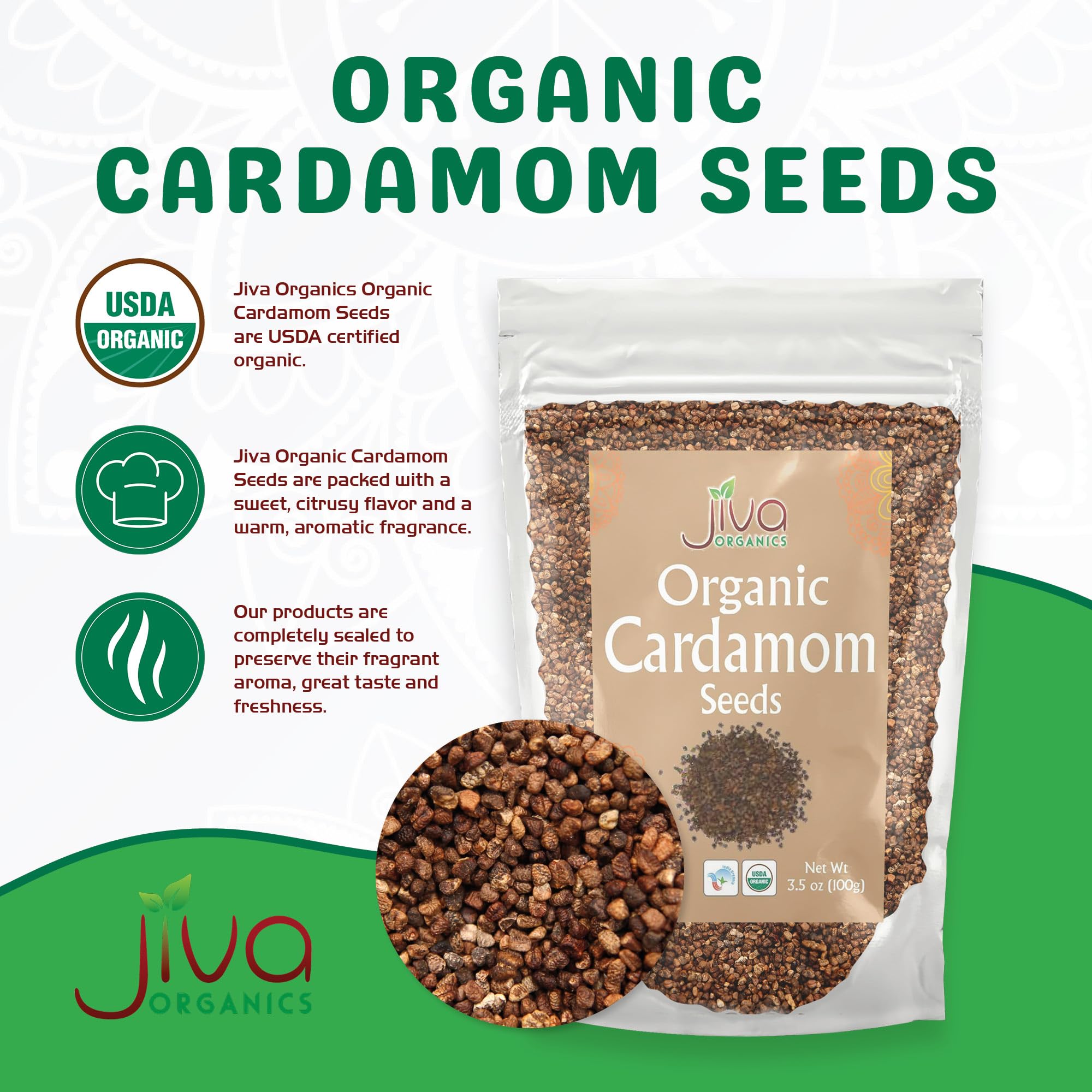 Premium Organic Black Cardamom Seeds (Decorticated) - 3.5oz Resealable Bag | Non-GMO, Gluten-Free | Perfect for Baking, Chai Tea & Indian Cuisine