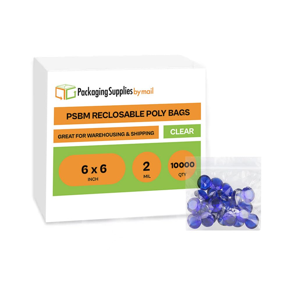 PSBM 6x6 Inch 2 Mil Clear Reclosable Zipper Bags - 10000 Count Bulk Pack of Durable Poly Plastic Storage Bags for Organizing Small Parts, Crafts, Jewelry & Office Supplies | Perfect for Home, Workshop & Retail Use