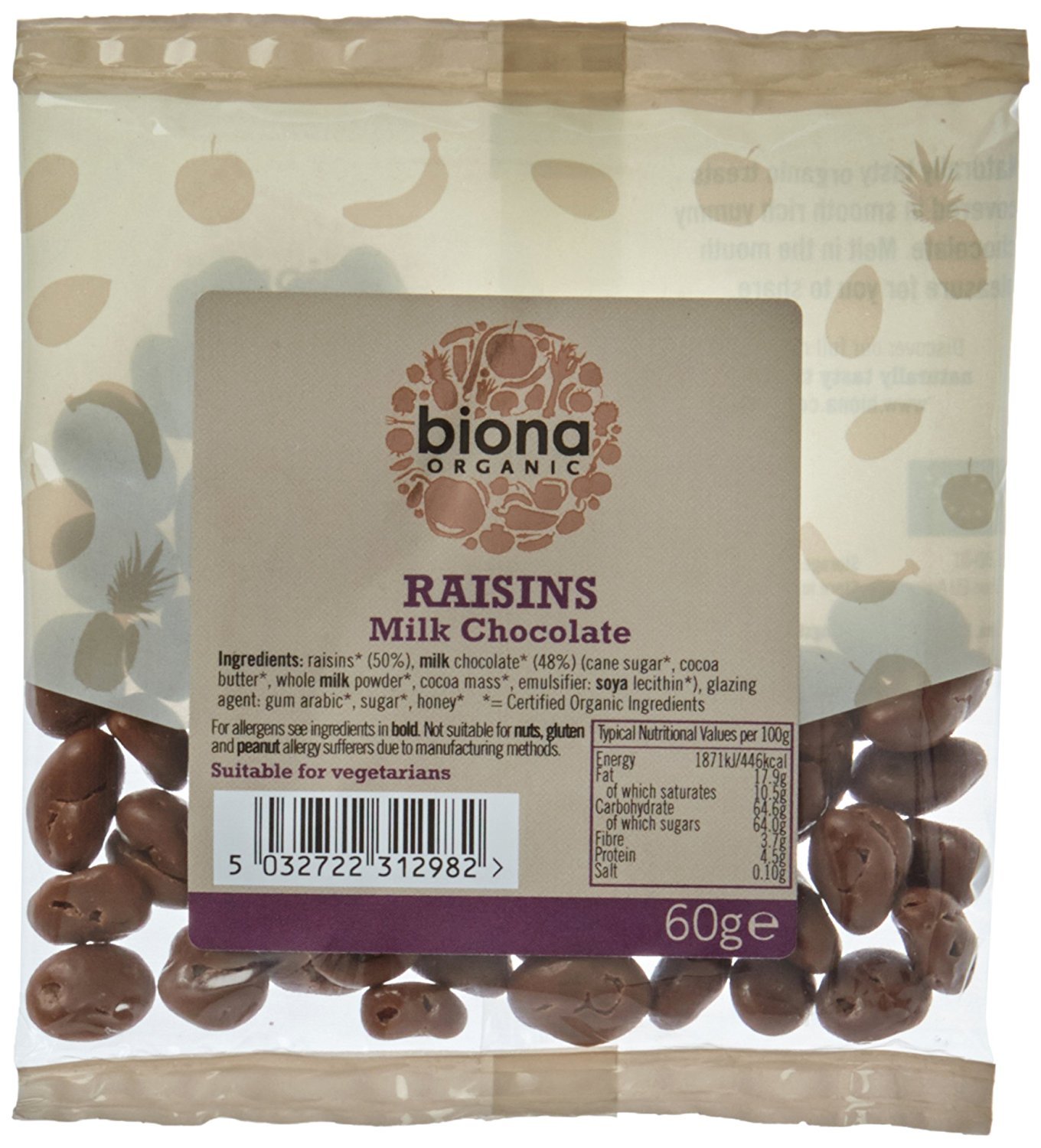 Biona Organic Milk Chocolate Covered Raisins - 60g Pack of 6 | Healthy Vegan Snack for Kids & Adults | Perfect for Lunchboxes, Hiking & Movie Nights