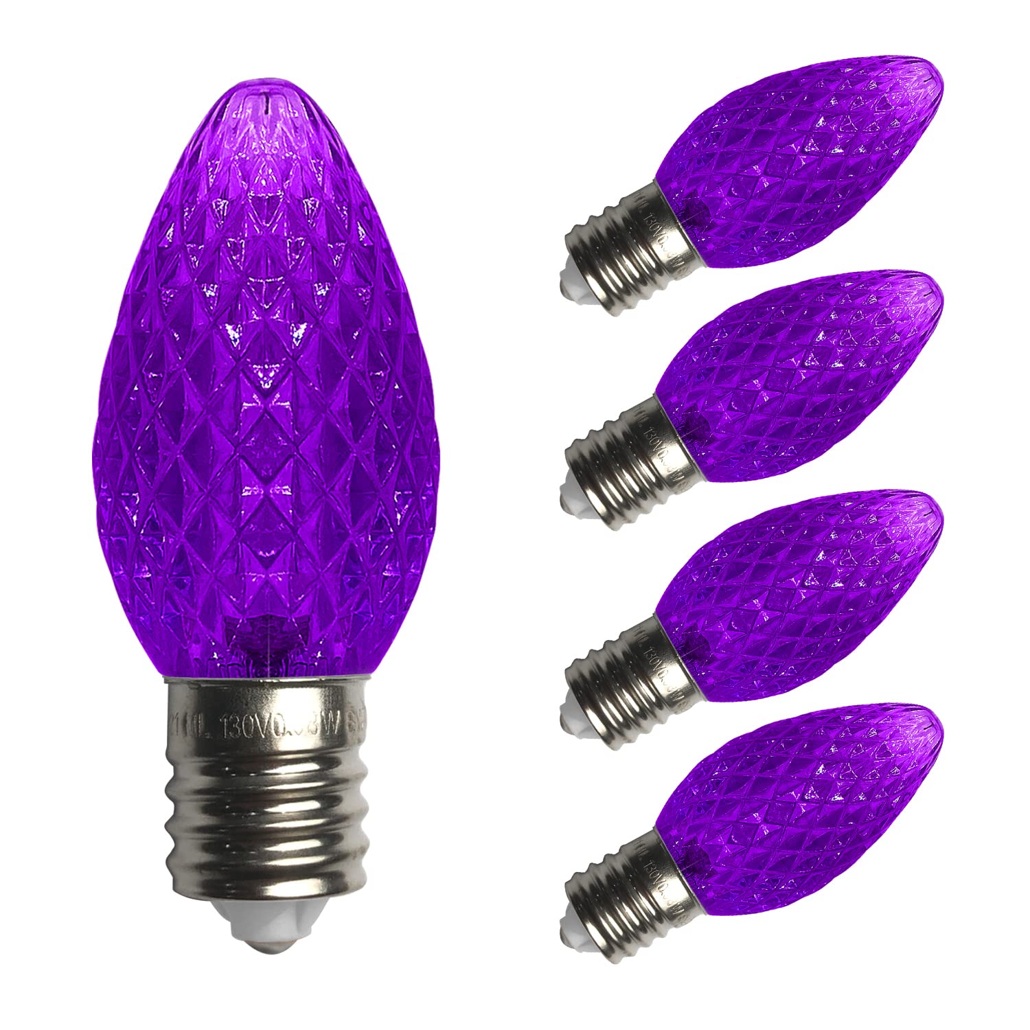 C7 LED Christmas Lights Replacement Bulbs - 25 Pack, 120V UL Commercial Grade, Faceted Dimmable E12 Socket LED Bulbs for Indoor & Outdoor Holiday Decor (Purple) - Perfect for Christmas Trees, Wreaths, and Home Holiday Lighting