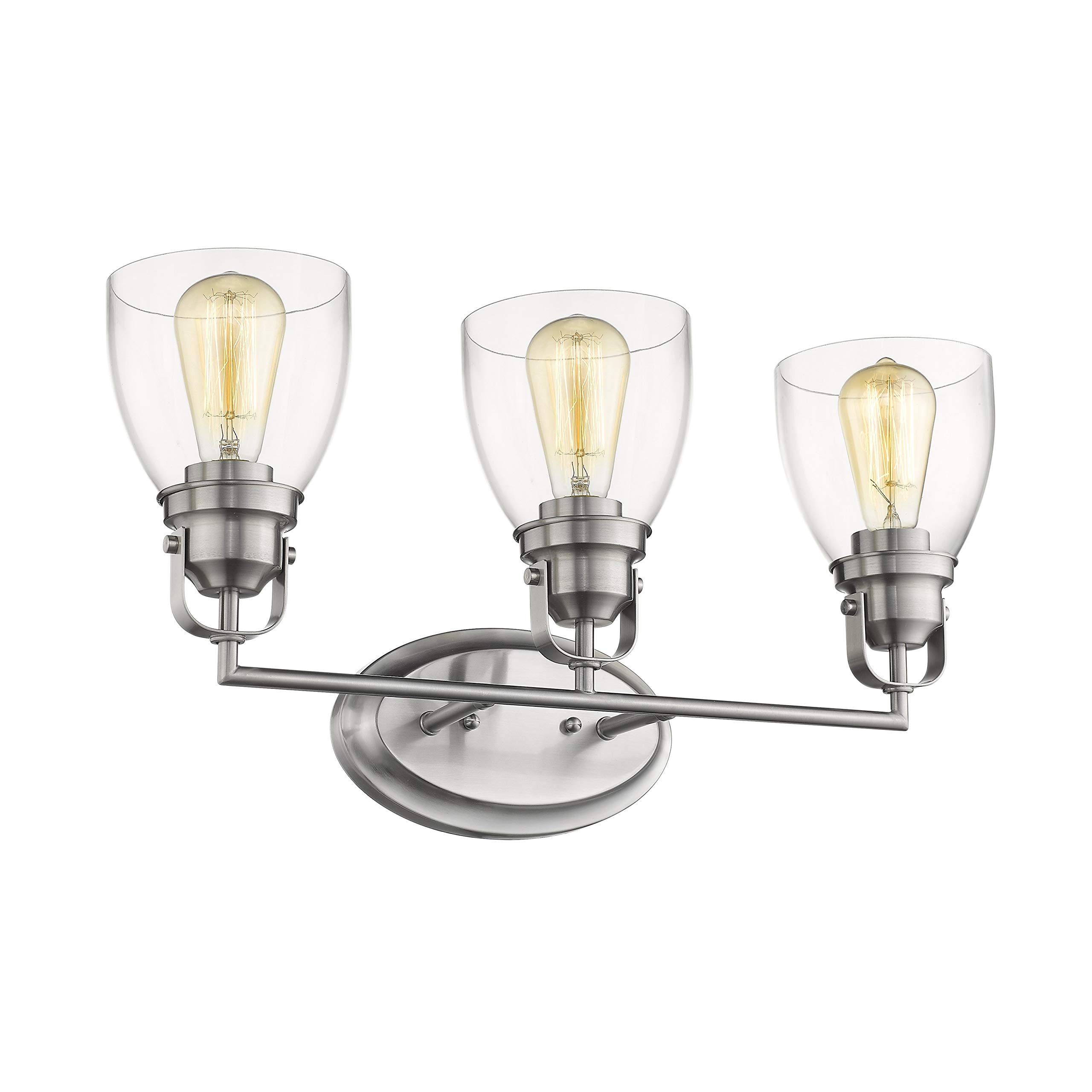 Modern 3-Light Brushed Nickel Bathroom Vanity Light with Clear Glass Shade - 23 Inch Wide - Perfect for Bathroom, Powder Room, and Dressing Area Lighting