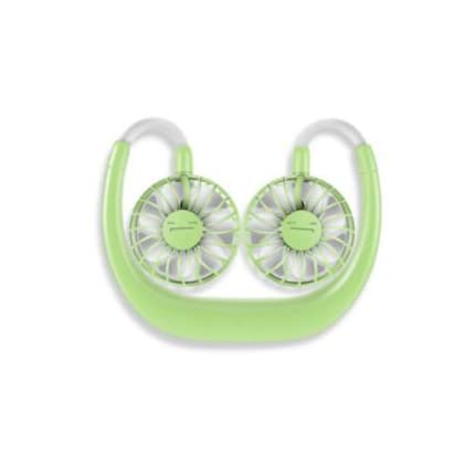 Portable Neck Fan with Dual USB Rechargeable Fans - 2000mAh Battery, Hands-Free Cooling for Outdoor, Office & Travel - Green Color - Perfect for Summer, Sports & Hot Weather Activities