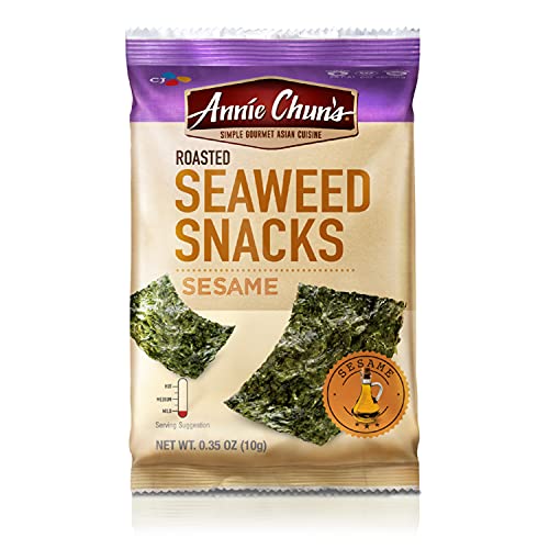 Annie Chun's Organic Roasted Seaweed Snacks - Sesame Flavor, Keto, Vegan, Gluten-Free, Dairy-Free, Light & Crispy (Pack of 12, 0.35 Oz) | Healthy On-The-Go Snack for Office, School & Travel