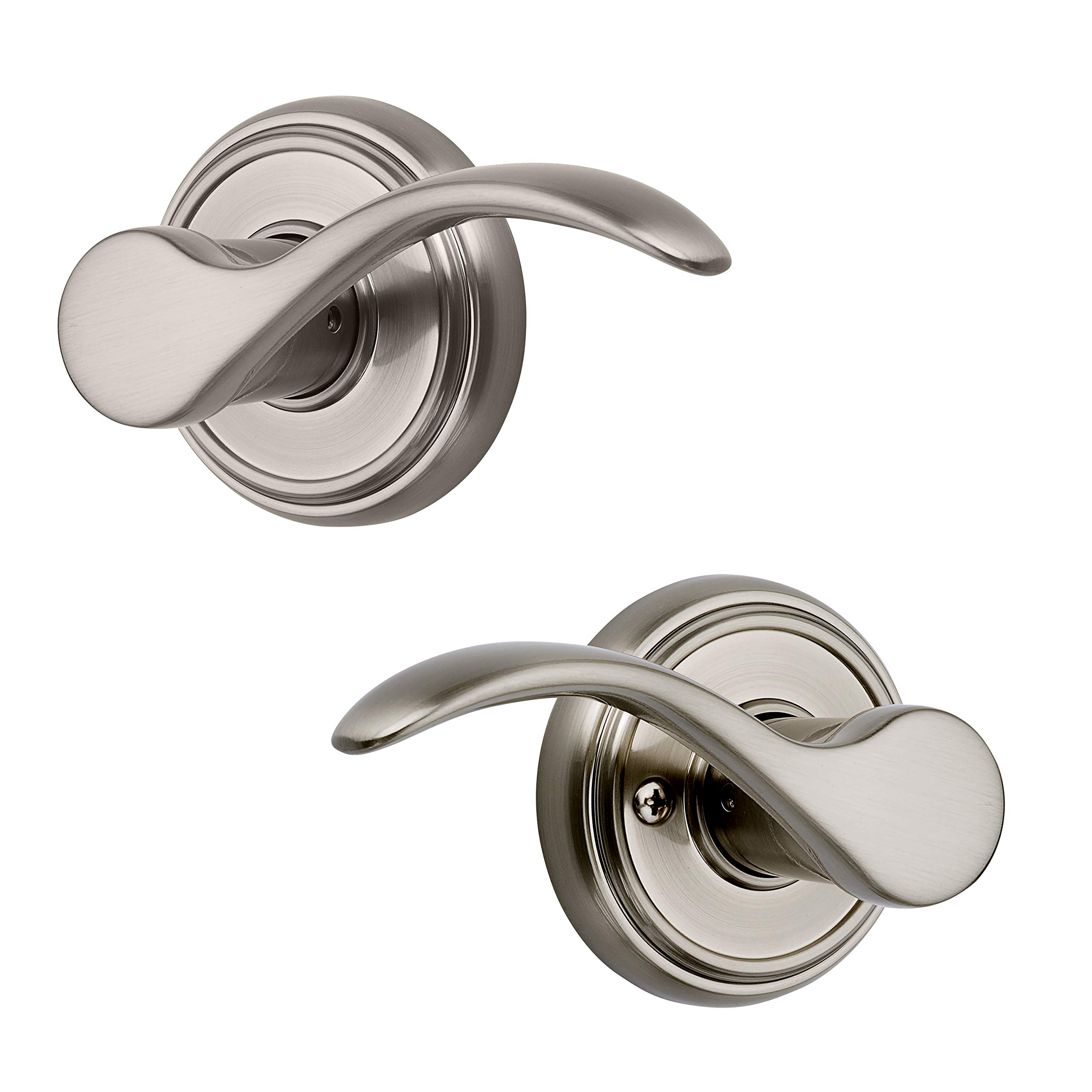 Baldwin Tobin Reversible Interior Passage Door Lever - Non-Locking Hallway Closet Bedroom Door Handle with Microban Antimicrobial Protection in Satin Nickel Finish - Perfect for Residential Homes, Offices, and Commercial Spaces