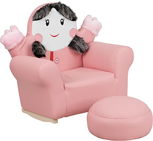 Flash Furniture Kids Pink Little Girl Rocker Chair with Footrest - Comfortable Rocking Chair for Girls Bedroom, Playroom & Nursery Decor