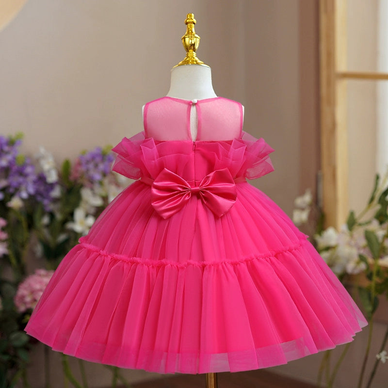 Red Princess Round Tea Length Tulle Flower Girl Dress - Perfect for Weddings, Birthday Parties & Special Occasions
