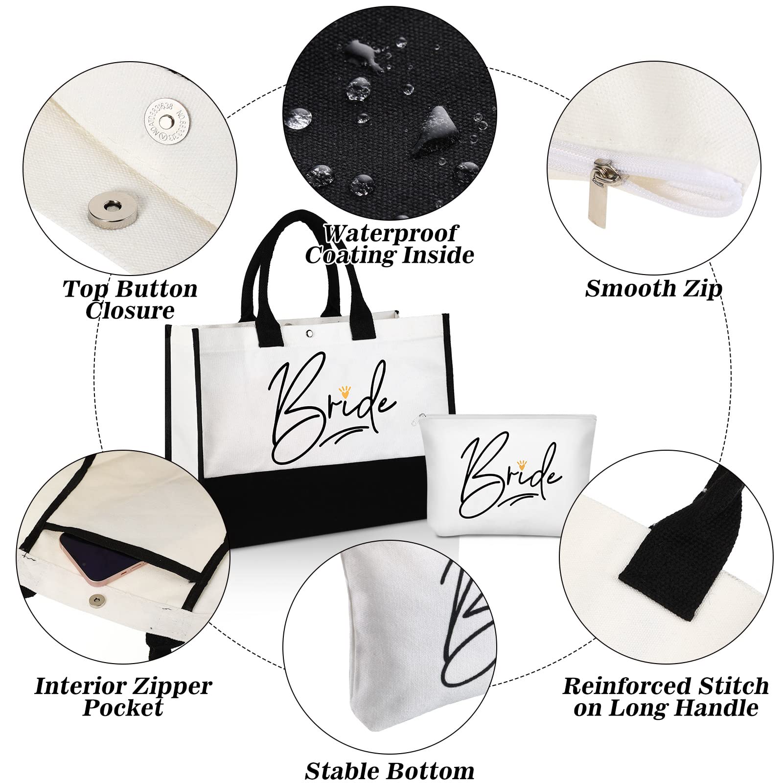 3-Piece Bride Gift Set - Canvas Tote Bag, Makeup Bag & Stainless Steel Tumbler | Wedding Shower, Bachelorette Party, Engagement & Honeymoon Gifts | Perfect for Travel, Spa Days & Bridal Events