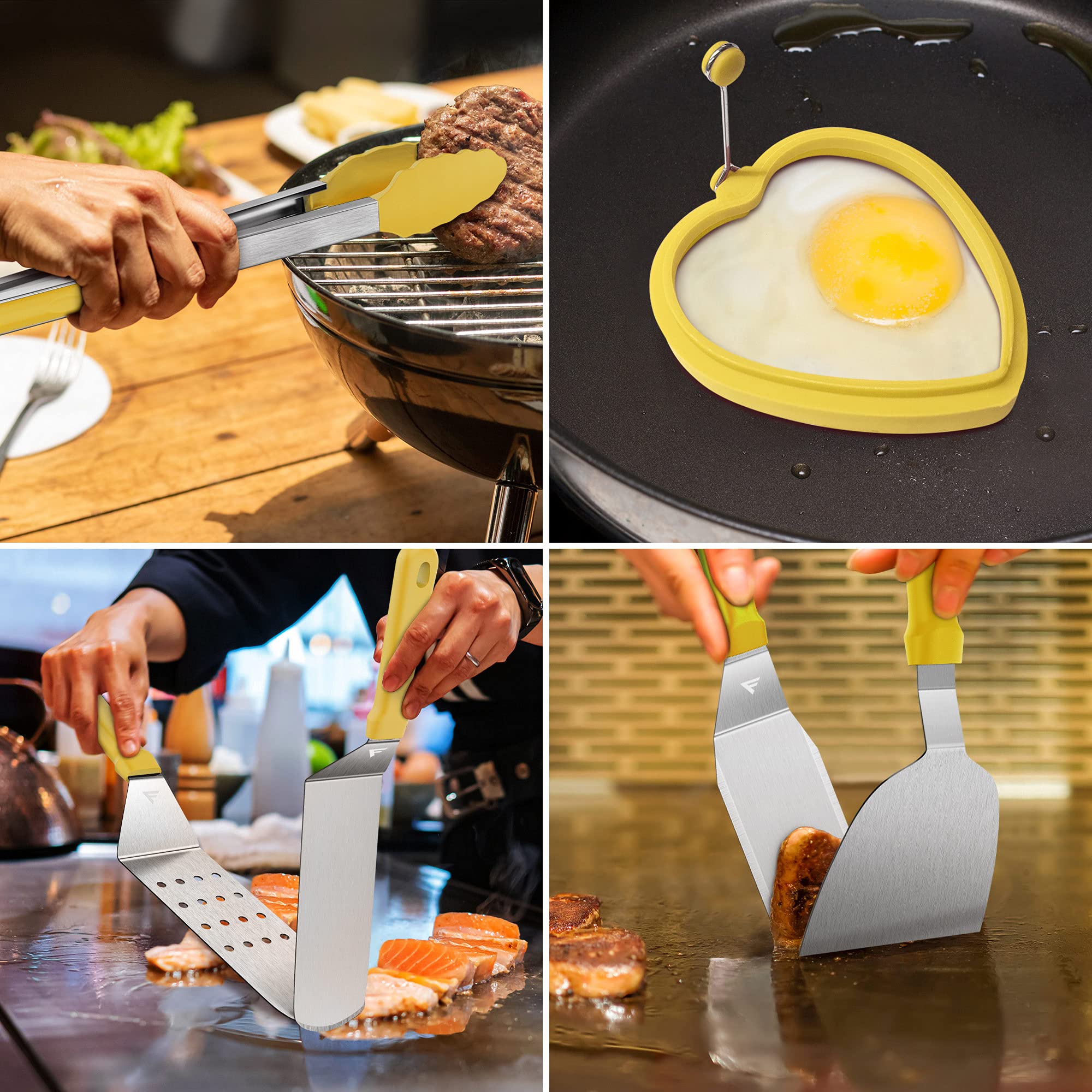 FiveJoy 17-Piece Griddle Accessories Kit for Blackstone & Camp Chef Flat Top Grills - Stainless Steel Spatulas, Scraper, Egg Rings & Cleaning Tools - Perfect for BBQ, Camping, Tailgating & Outdoor Cooking - Great Gift for Men, Women & Dad
