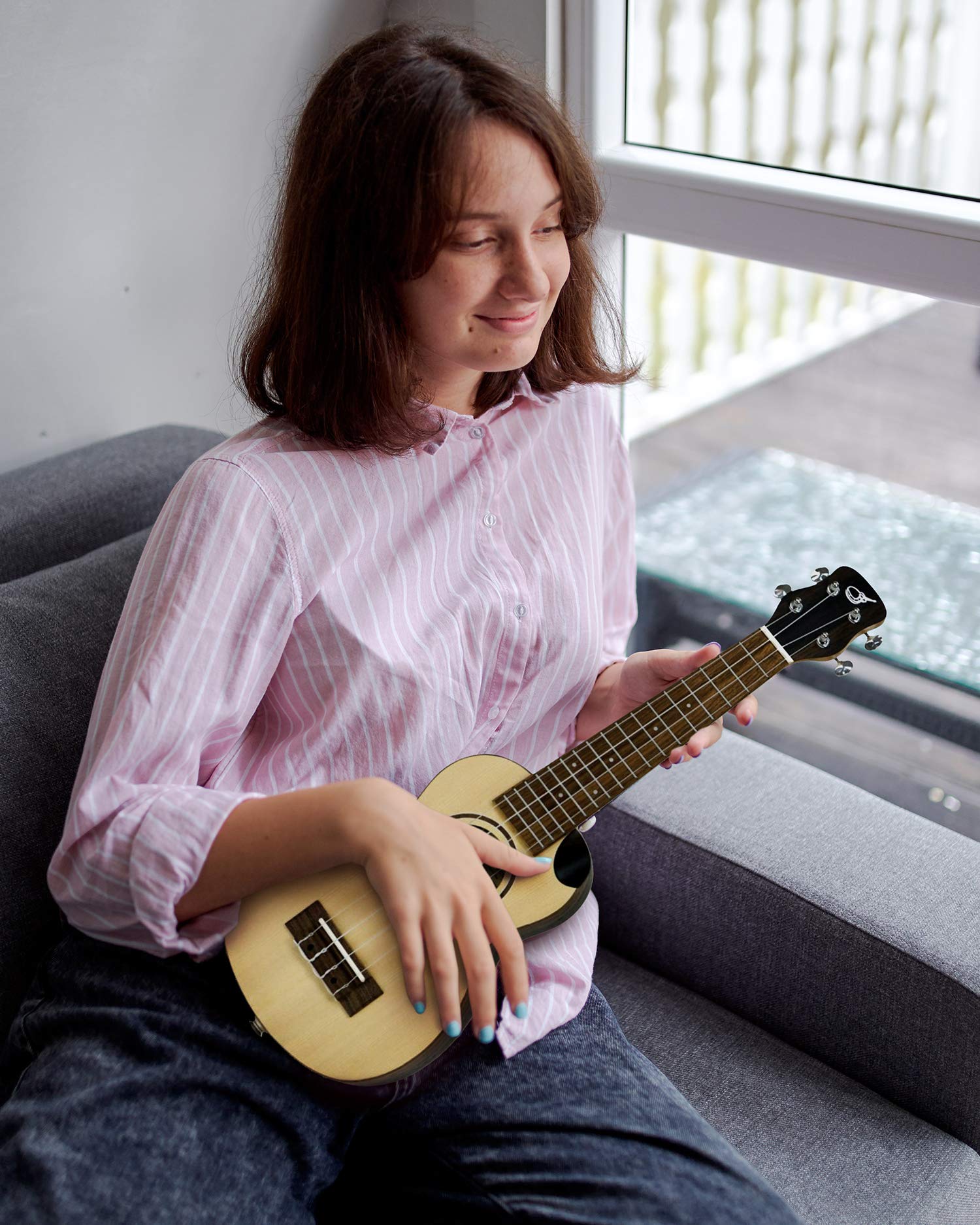 Solid Sitka Travel Ukulele - Premium US490CTE Soprano-Size Ukulele for Travelers | Best Portable Musical Instrument for Road Trips & Camping | Includes Durable Travel Case - Perfect for Beginners, Beach Vacations & Outdoor Adventures