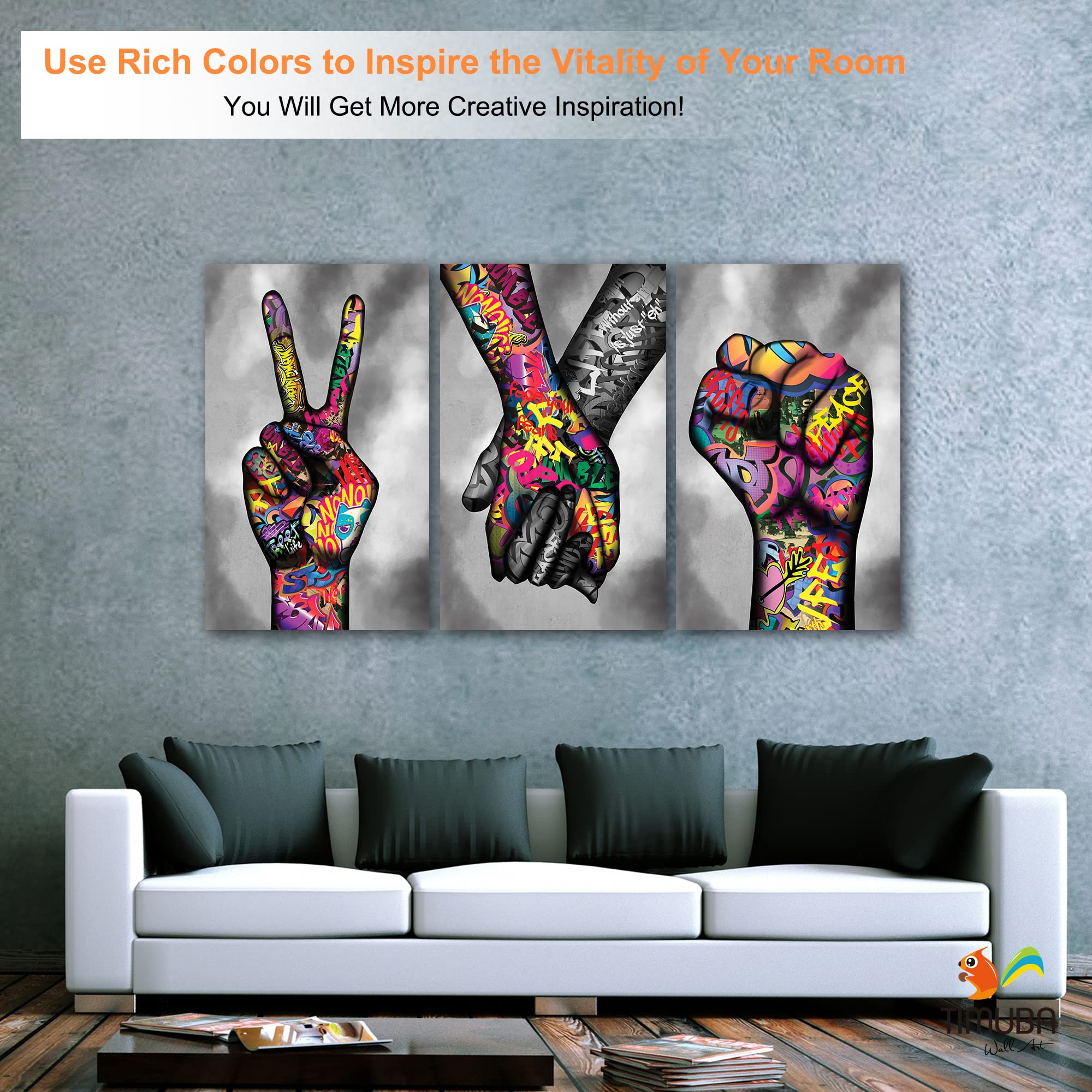 Urban Graffiti Wall Art Set - 3 Piece Street Art Canvas Prints, Modern Framed Pop Art for Bedroom & Home Decor (24x36 Inches) - Perfect for Living Room, Office & Teen Room Wall Decoration