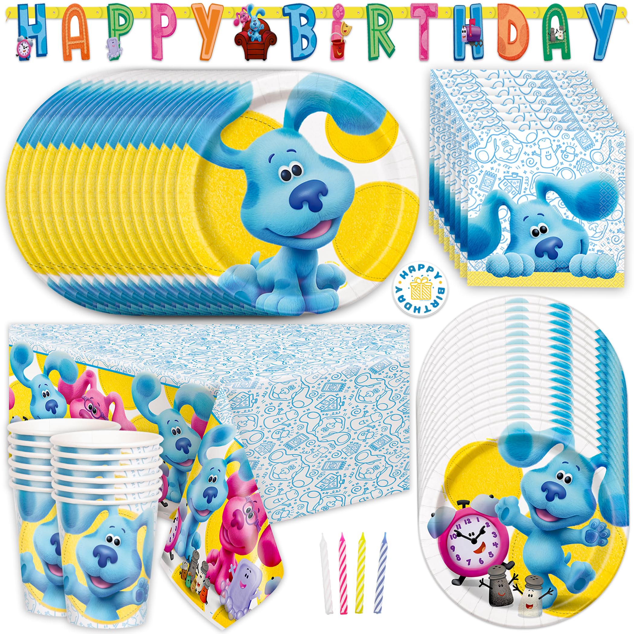 Blues Clues Birthday Party Decorations Kit - Officially Licensed Party Supplies Set for 16 Guests with Table Cover, Banner, Plates, Napkins & Stickers | Perfect for Kids Birthday Celebrations, Themed Parties and Family Gatherings