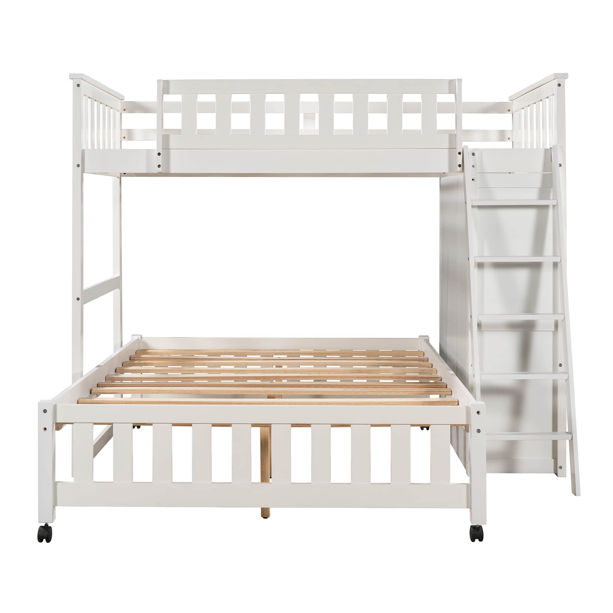 Harper & Bright Designs Twin Over Full Bunk Bed with 6 Drawers & Shelves - Wooden Bunk Bed Frame with Wheels, Space-Saving Kids Bedroom Furniture (White, Twin/Full) - Perfect for Small Rooms, Shared Kids Bedrooms & Guest Rooms