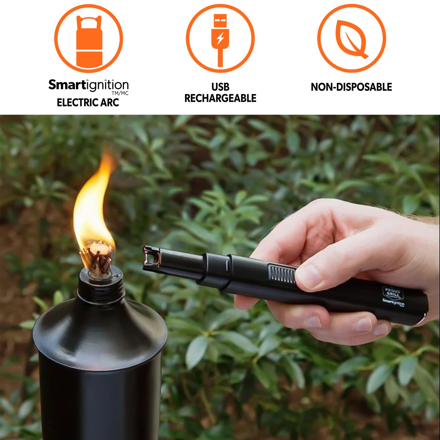 Proud Grill Smartignition Rechargeable Electric Lighter - Matte Black | USB-C Charging | Windproof & Waterproof | Perfect for Candles, Grills, Fireplaces, Camping & Outdoor Cooking | Portable, Odor-Free & Eco-Friendly Alternative to Disposable Lighters