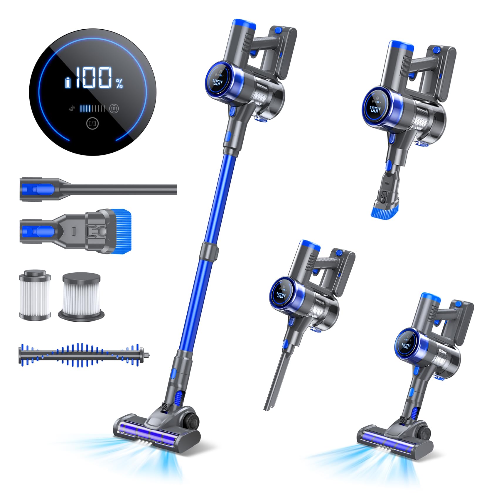 33KPA/400W Rechargeable Cordless Stick Vacuum Cleaner - 45 Min Runtime, 6-in-1 Lightweight Handheld Vacuum for Hard Floors, Carpets & Pet Hair | Perfect for Home, Car & Pet Owners | Quick Cleanups & Deep Cleaning