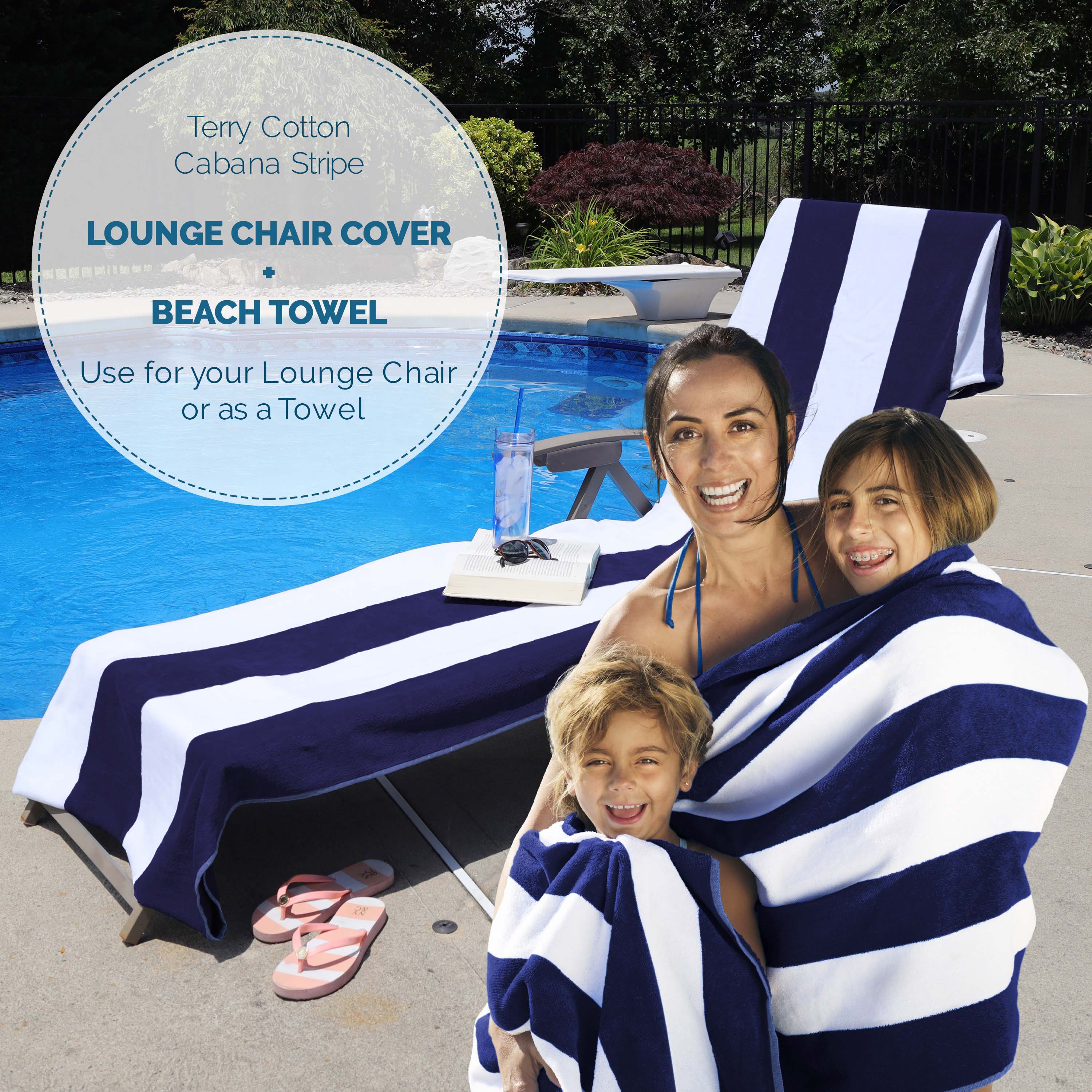 Premium Cabana Striped Cotton Beach Towel & Chaise Lounge Cover - Soft, Absorbent, UV Protection - Perfect for Poolside, Beach Vacations & Outdoor Relaxation
