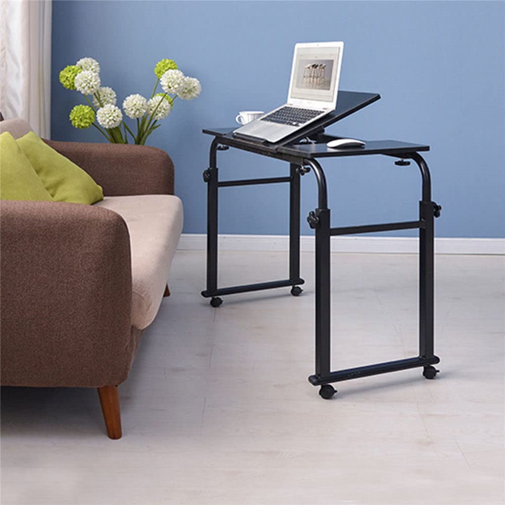 Cross Bed Laptop Desk with Wheels - Stretchable Mobile Stand Up Desk Tray, Study Writing Workstation with Storage Shelves for Bedroom, Dining Room, Living Room - Perfect for Home Office, Gaming, and Remote Work