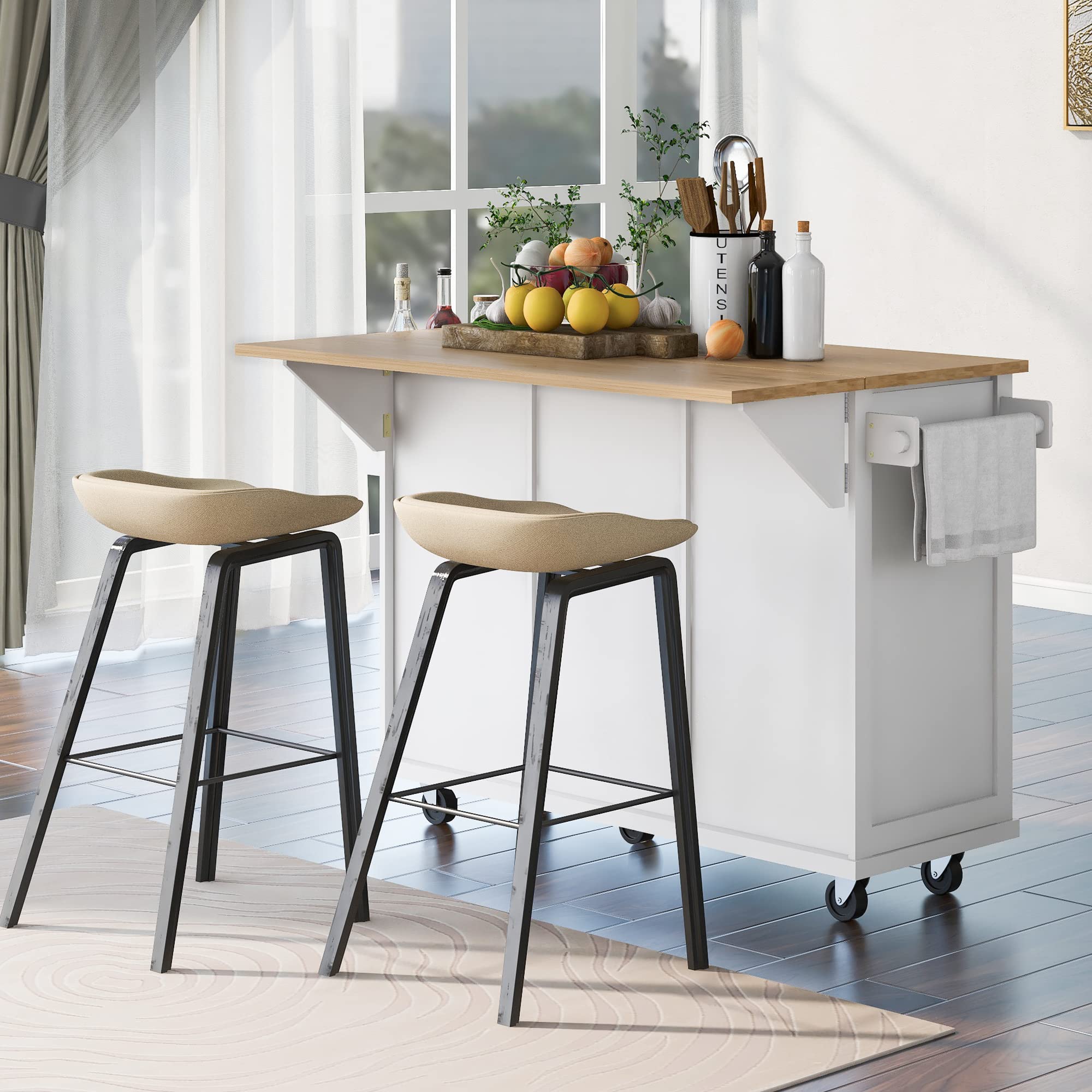 Portable Kitchen Island Cart with Storage & Drop Leaf - for Dining Room & Small Spaces