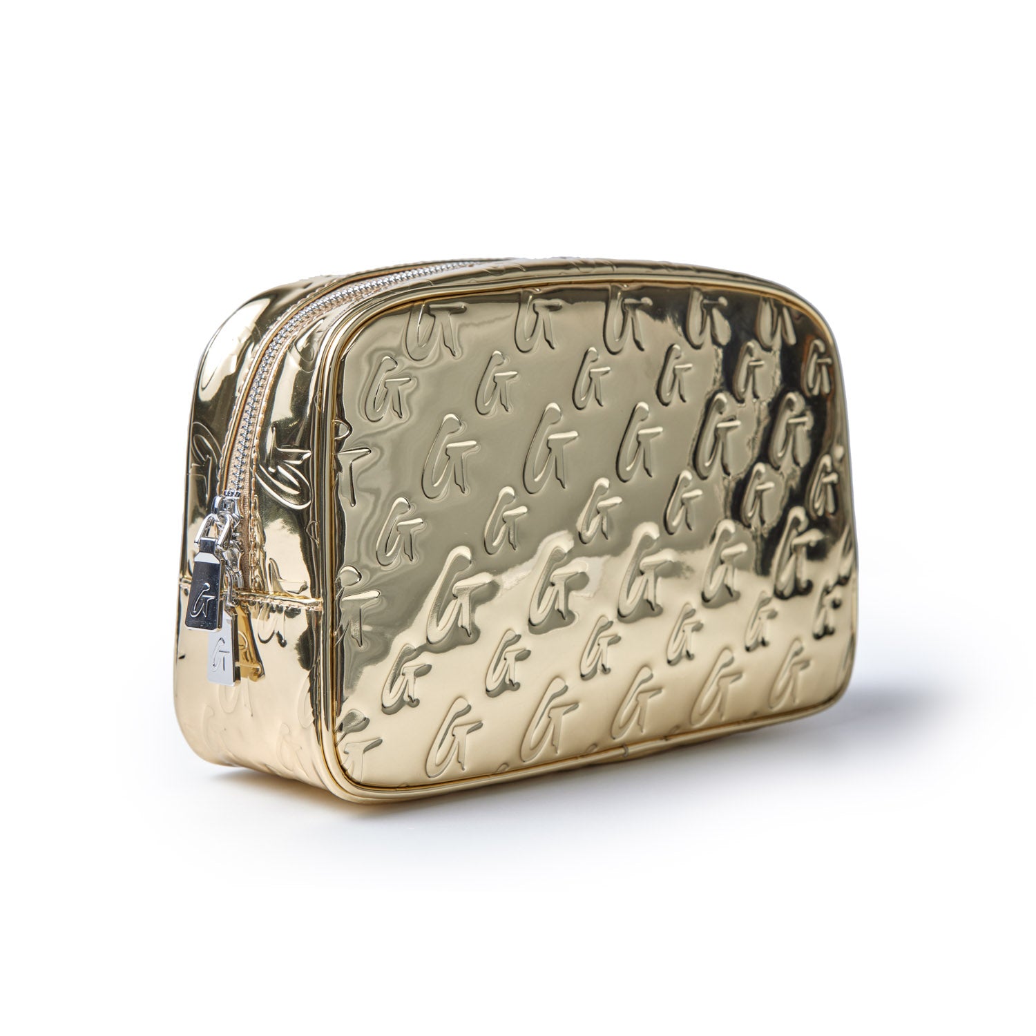 Small Metallic Monogram Toiletry Bag - Gold Shimmer for Travel & Gym Essentials | Personalized Cosmetic Pouch for Makeup, Jewelry & Toiletries