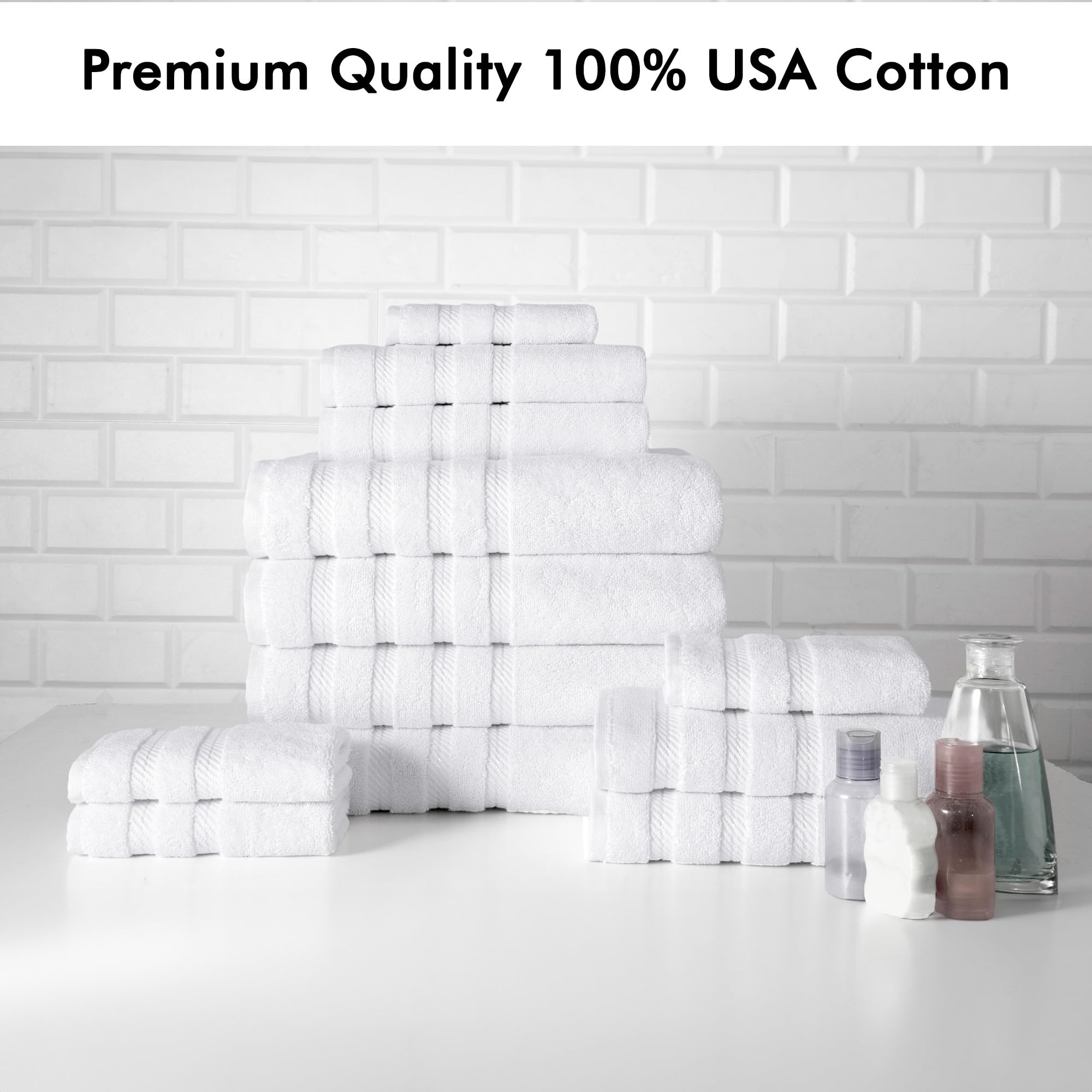Premium 100% Cotton Turkish Towel Set - 12 Piece Quick Dry & Super Absorbent Bath, Hand & Washcloth Towels | Soft & Luxurious for Spa, Beach & Home Use (White)