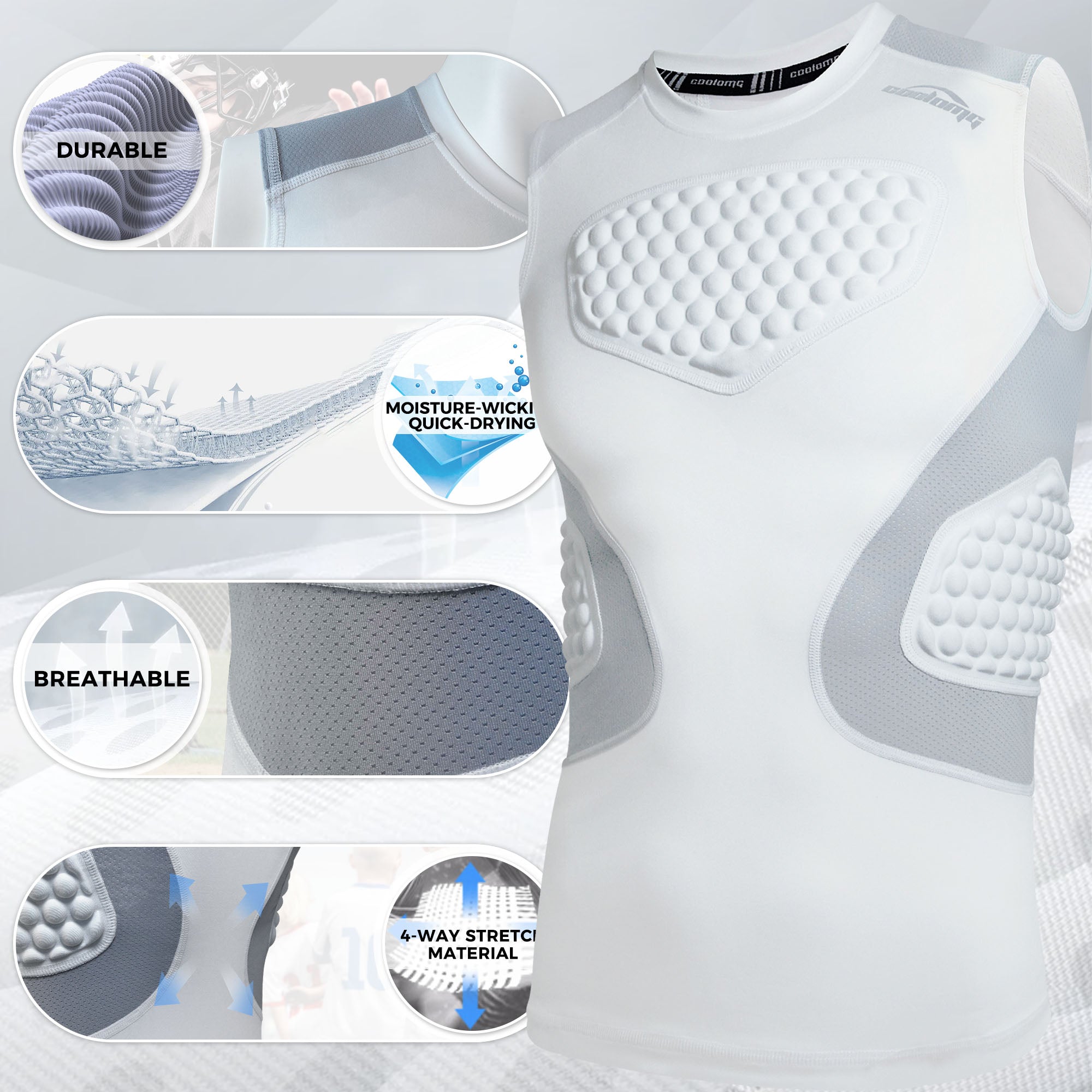 COOLOMG Men's Baseball & Football Padded Compression Shirt - Chest Rib Protector with Sternum Guard for Rugby, Lacrosse & Contact Sports - Breathable Impact Protection for Athletes (Perfect for Training, Games & High-Impact Sports)