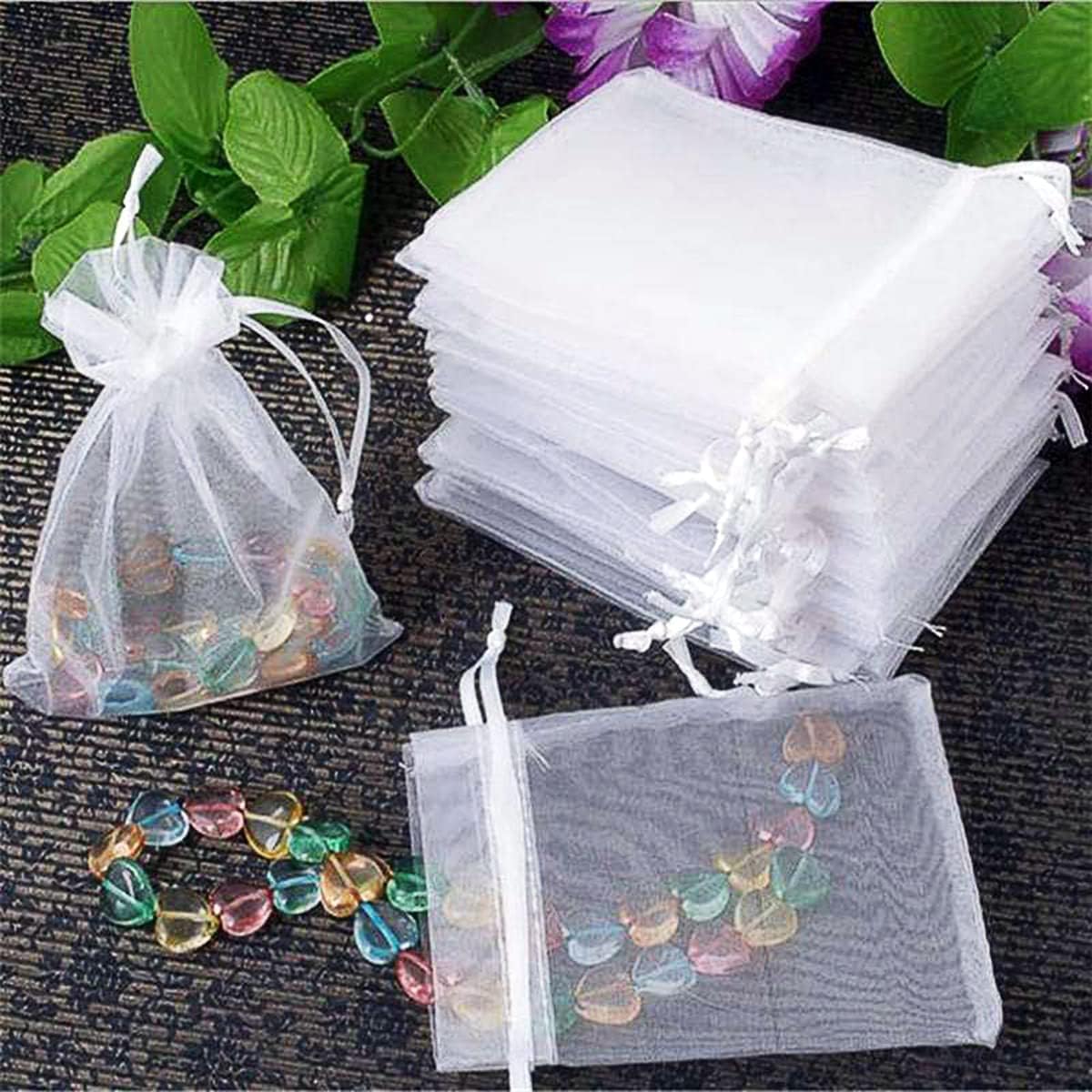 25-Pack White Organza Drawstring Pouch Bags 9x12 cm for Wedding Favors, Jewelry, Dry Fruits & Gift Packaging - Elegant Party Favor Bags for Bridal Showers, Baby Showers & Special Events