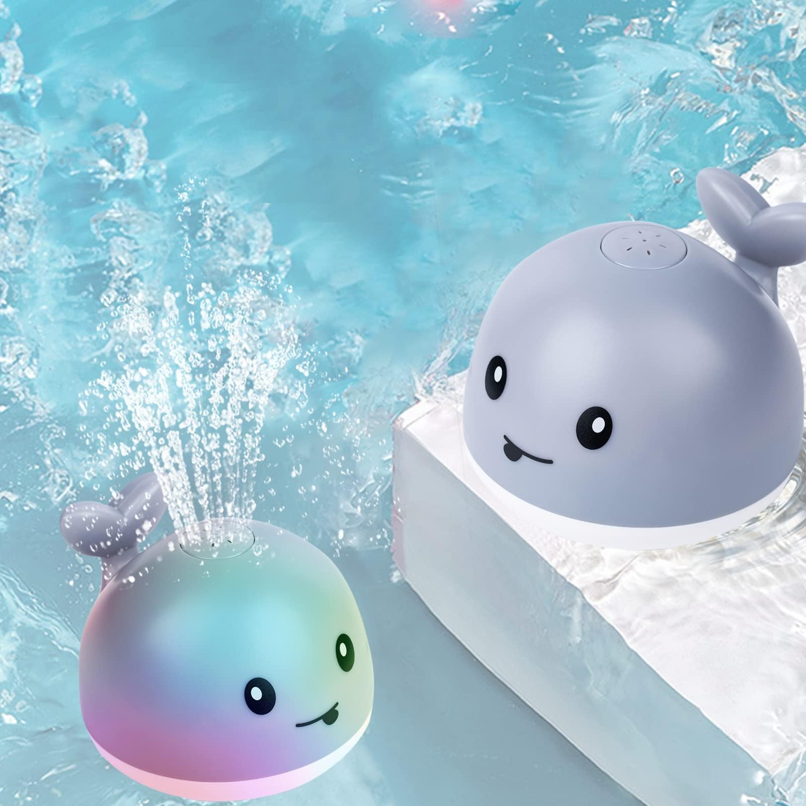 AURUZA Illuminated Baby Bath Toys - Waterproof Floating Pool Toys with LED Spray for Toddlers 3-5 Years | Safe Smooth Design for Bathtub & Swimming Fun | Perfect Sensory Bath Time Gift for Boys & Girls