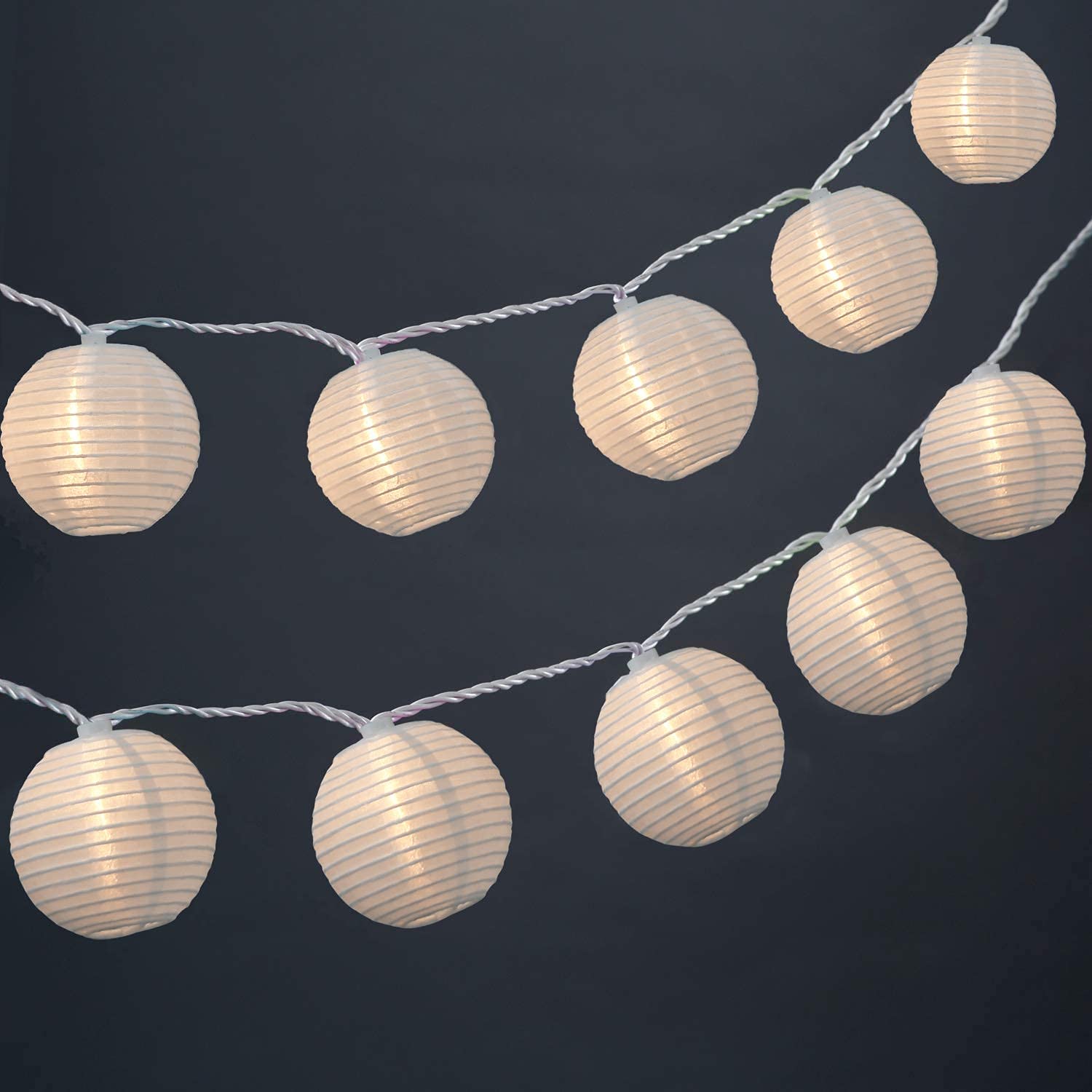White Lantern String Lights Plug in - 8.5Ft Hanging Indoor/Outdoor Decorative Fairy Lights with 10 Cute White Nylon Lanterns, Connectable for Bedroom, Ramadan, Backyard, Patio, Bistro & Wedding Decor - Perfect for Parties, Holidays and Cozy Ambiance