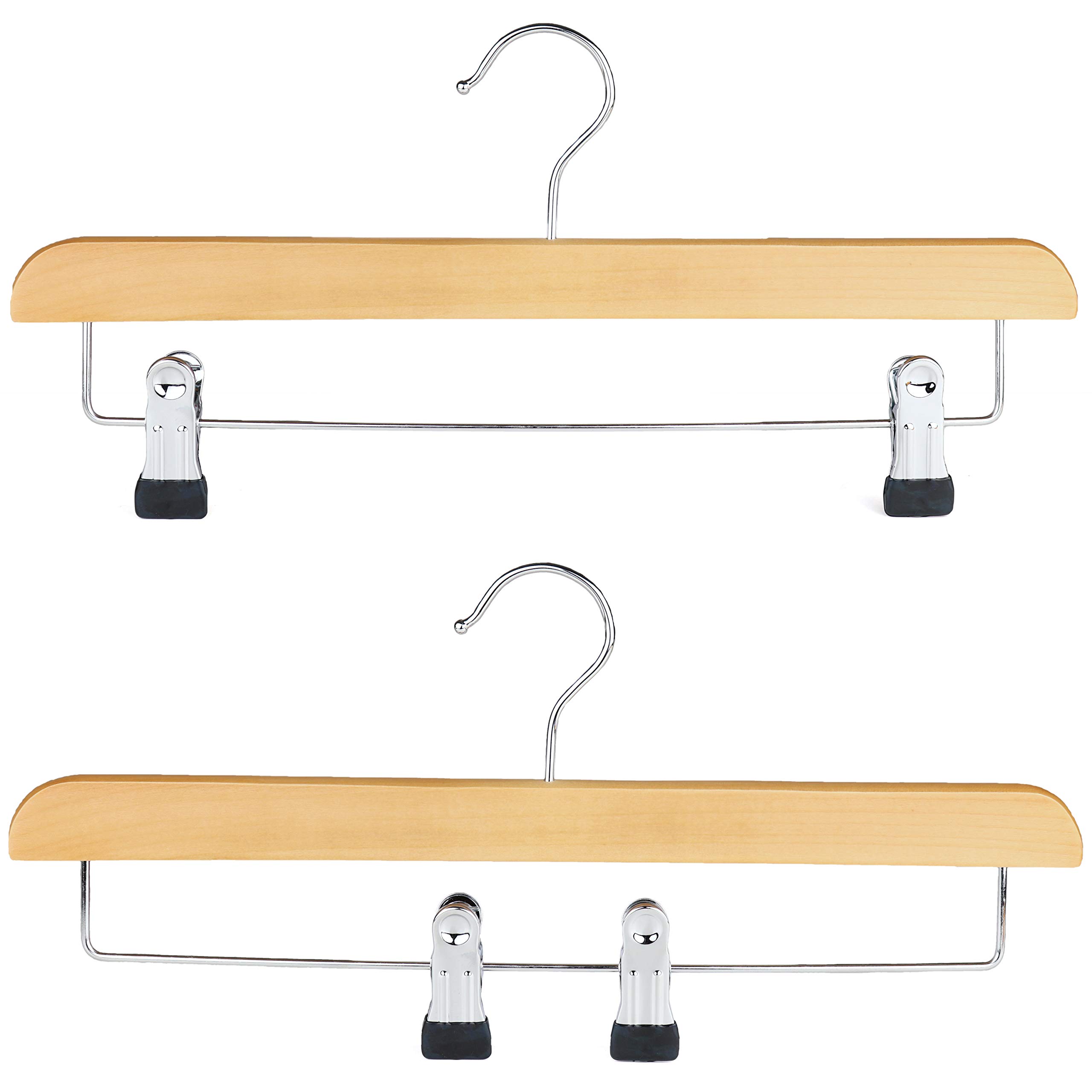 Natural Wooden Coat Hangers with Clips & Trouser Bar - 10 Pack for Pants, Skirts & Dresses | Choose Color & Quantity | Perfect for Closet Organization & Retail Display by The Hanger Store