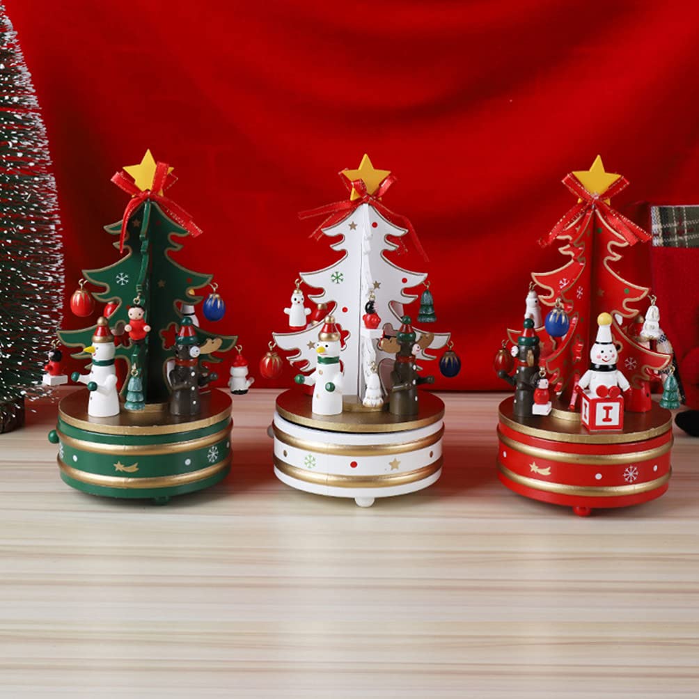 ABOOFAN Wooden Christmas Music Box - Handcrafted Carousel with Merry Christmas Puzzle Toy, Table Ornament & Holiday Decoration for Kids, Home, Party, Xmas Tree Skirt Display