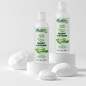 Edith Natural Aloe Vera Body Whitening & Moisturizing Lotion for Dry Rough Skin | Winter Care & Sun Protection | 100ml (Pack of 2) | Ideal for Daily Hydration, Sunscreen Alternative & Skin Brightening