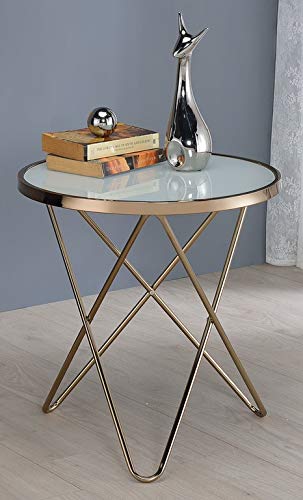 Champagne Round End Table - Metal Side Table for Living Room, Bedroom, Office & Patio - Perfect for Coffee, Books & Decor - Stylish Accent Table for Small Spaces